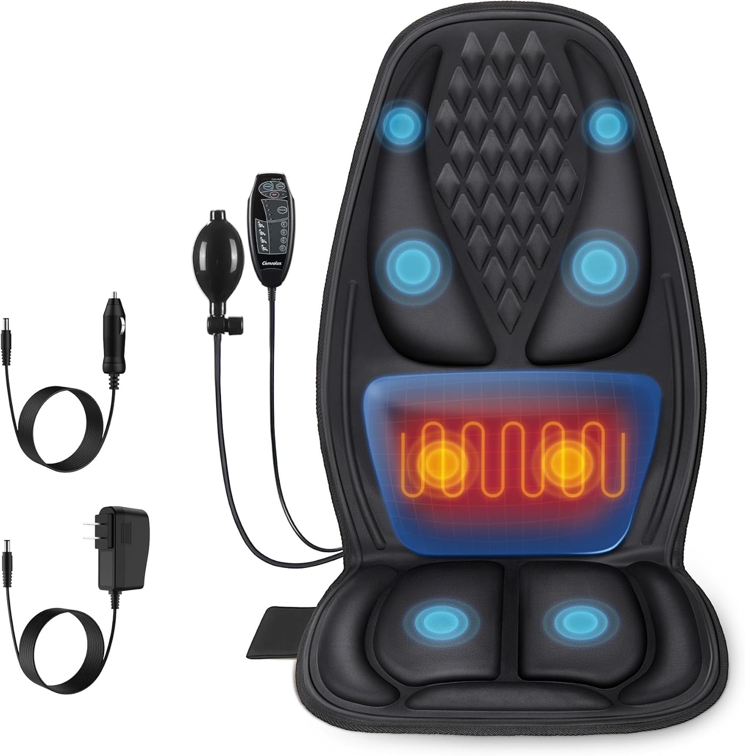 Back Massager with Heat, Massage Seat Cushion with 3D Lumbar Traction, 8 Vibrating Motors Massager Chair Pad for Full Body Pain Relief, and Home Use
