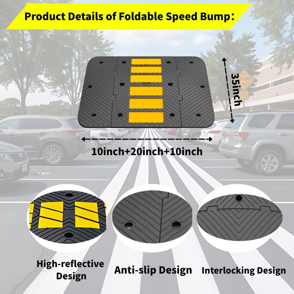 Speed Bumps for Driveway 35"x10"x1.8" Flexible Installation Connect Multiple Units for Any Road Width Asphalt Concrete Gravel Driveway (Left and Right Ends)