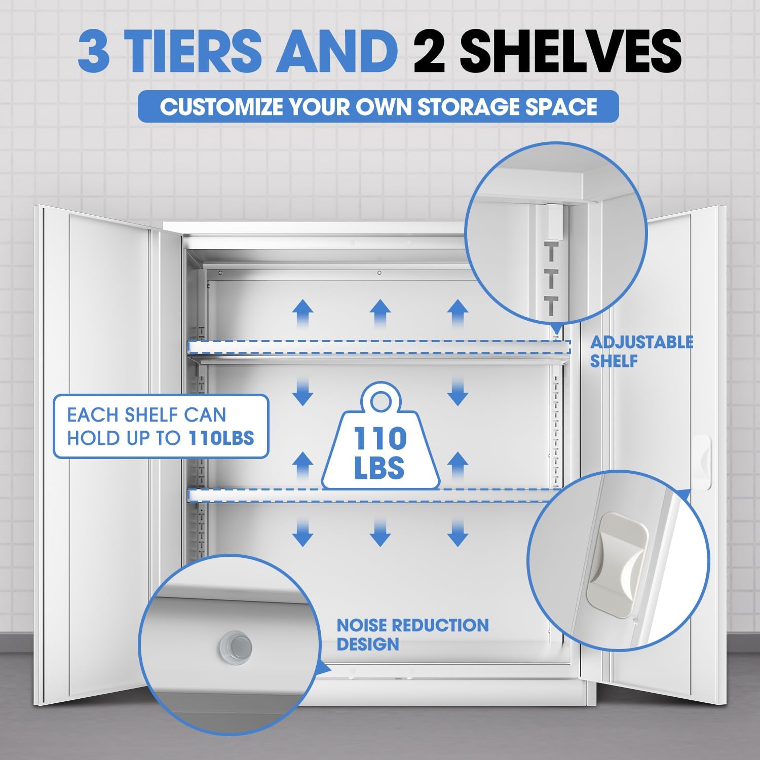 DNA MOTORING 36'' Metal Storage Cabinet, Locking Tool Cabinet with 2 Doors and 2 Adjustable Shelves, Heavy Duty Metal Locker for Garage,Office,Home,Gym, White, TOOLS-00631-WH-WH-A
