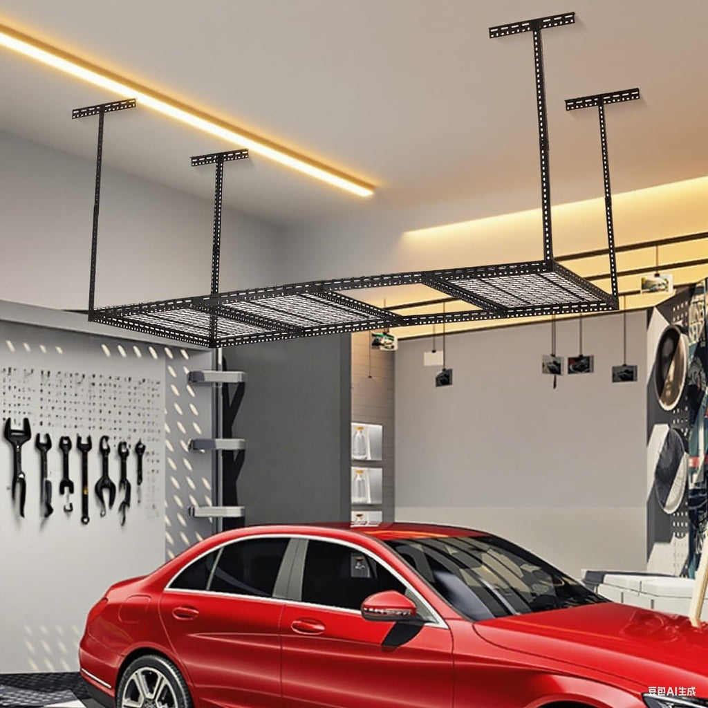 4x6 FT Overhead Garage Storage Rack, Steel Ceiling Storage Rack for Garage, Height Adjustable 22''-40", Heavy Duty 330 lbs Weight Capacity Storage Organizer System, for Basement Warehouse