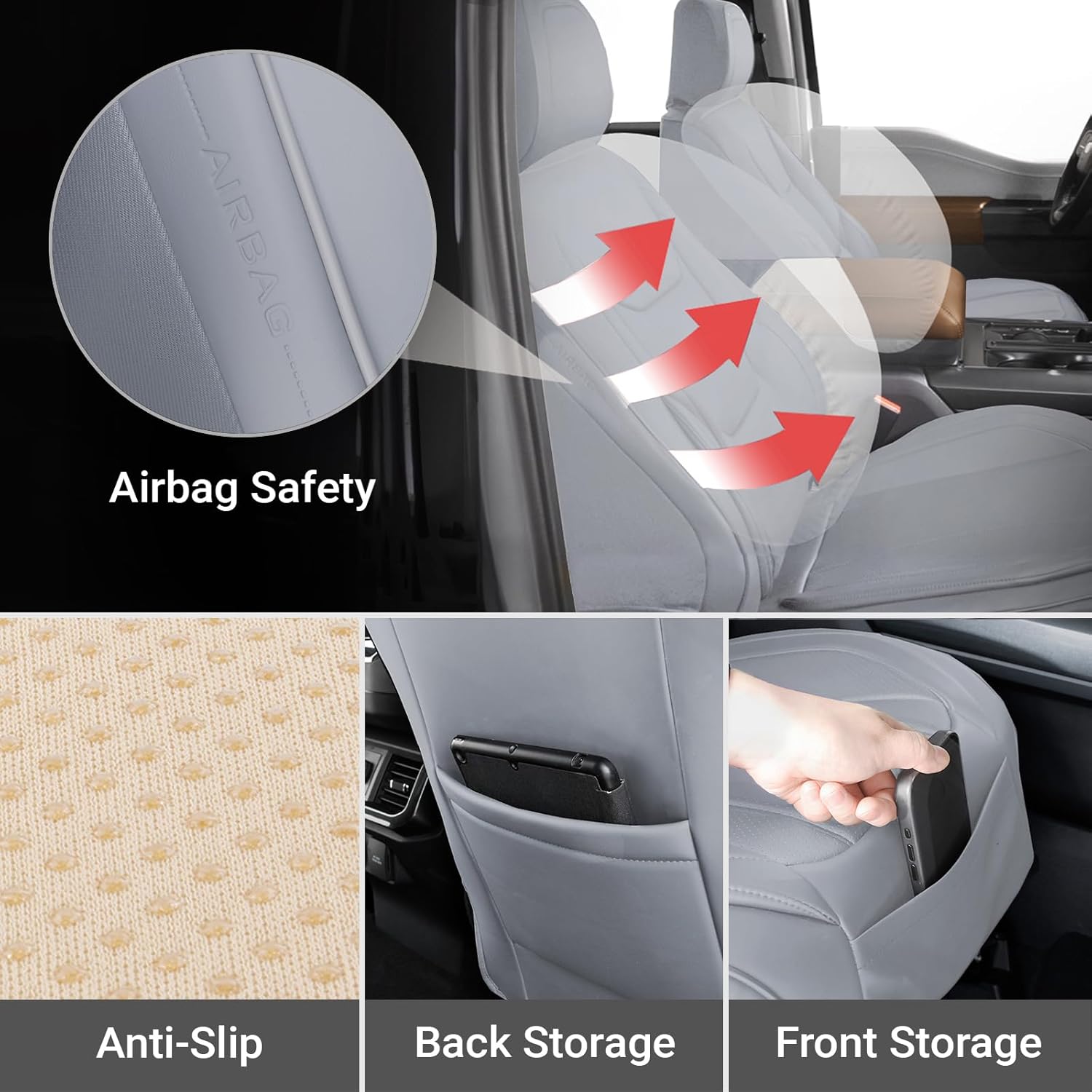Coverland Custom Car Seat Covers Compatible with Tacoma, F150, F250, F350, Ram 1500, Silverado 1500 - Premium Leather Non-Slip Waterproof Interior Front Seat-Gray [See Size Chart-Size A10]