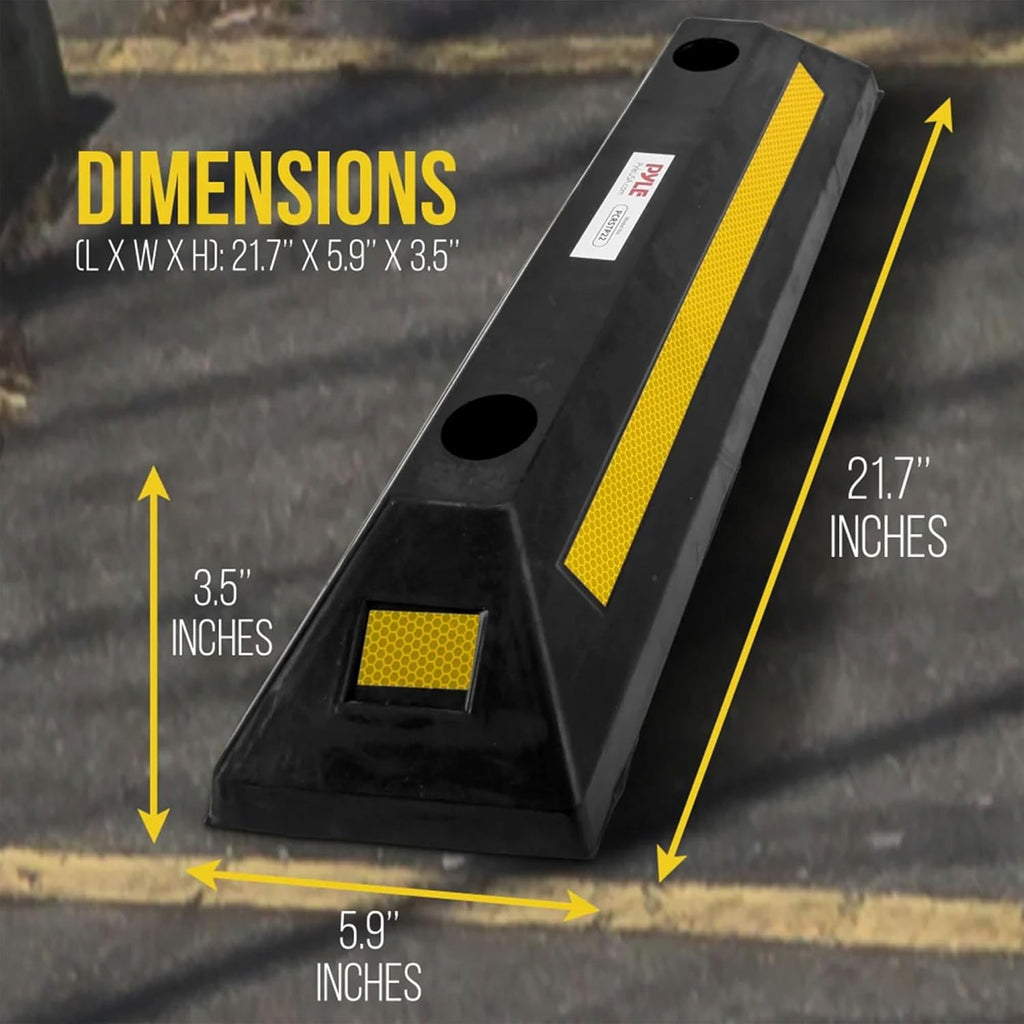 Pyle 2-Pack Heavy Duty Rubber Wheel Stops for Garage Parking – Durable, High-Visibility Tire Blocks for Cars, Trucks, Vans, RVs, Trailers, Forklifts – Reflective Safety Strip Included