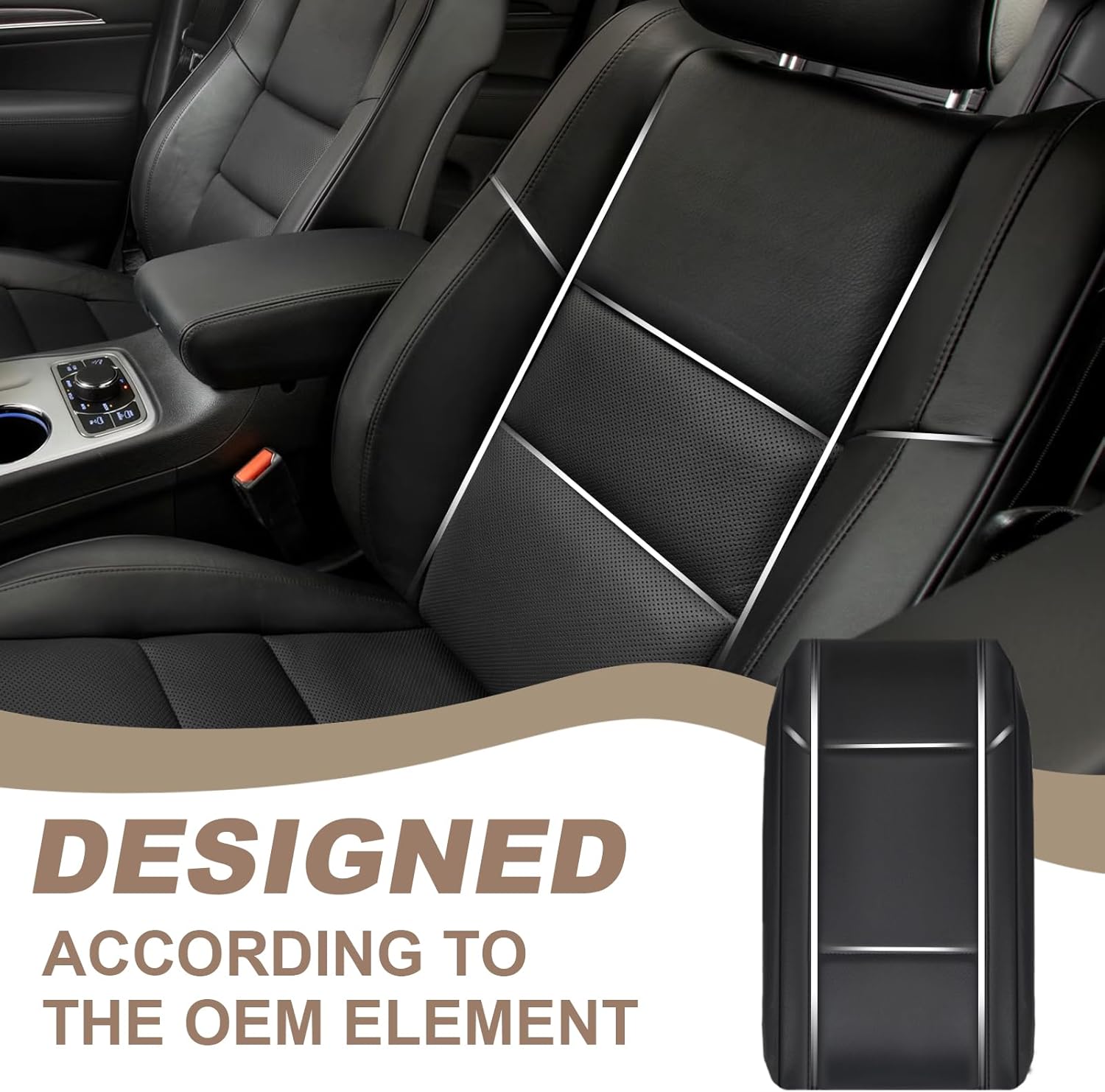 Muslogy Center Console Armrest Cover Compatible with Jeep Grand Cherokee 2011-2021 Comfort Armrest Pad Arm Rest Cushion Vegan Leather Protector Regular Thick