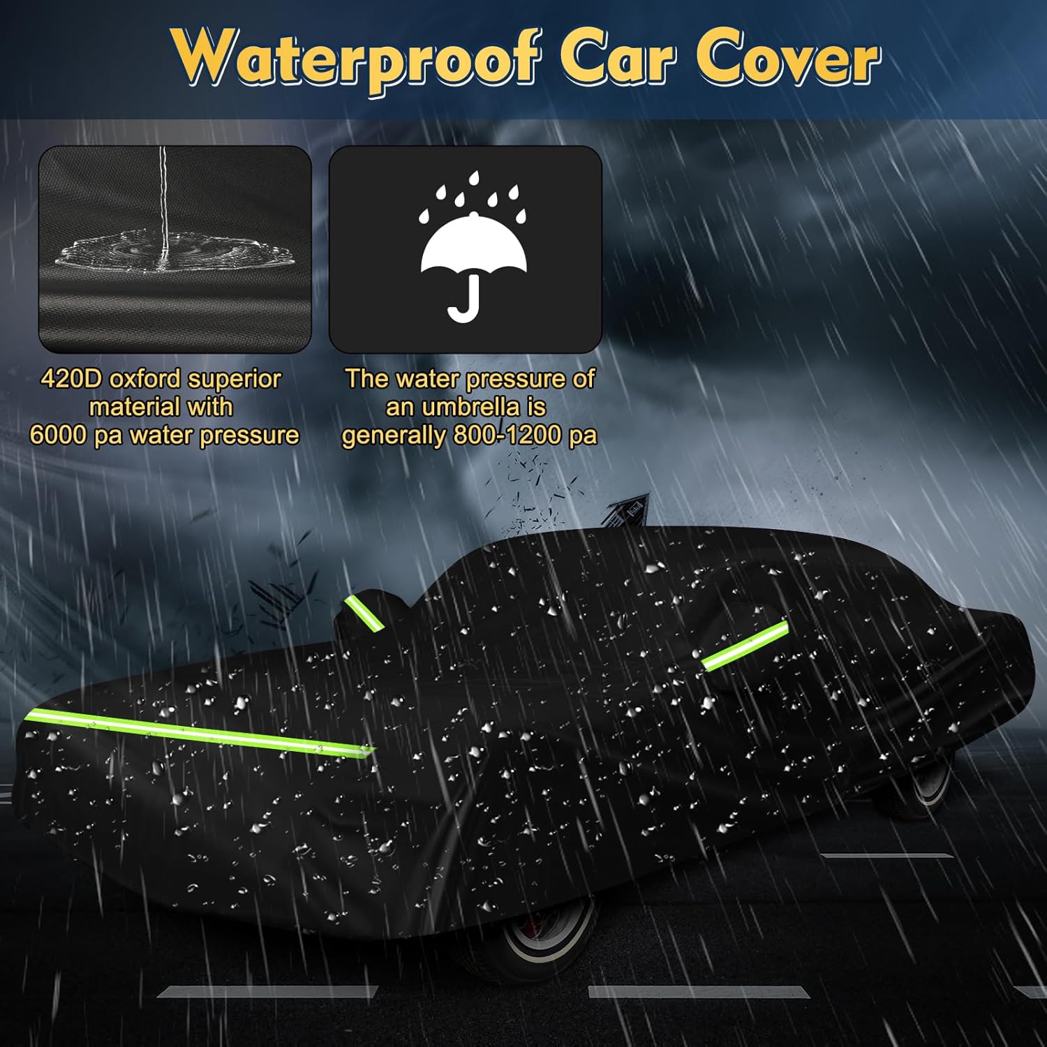 QUNSUNUS Waterproof Car Cover for Oldsmobile Cutlass 1966-1980/1988, Outdoor Car Cover with Zipper, Full Exterior Car Covers for Automobiles All Weather with Wind, Sun, UV and Dust Protection