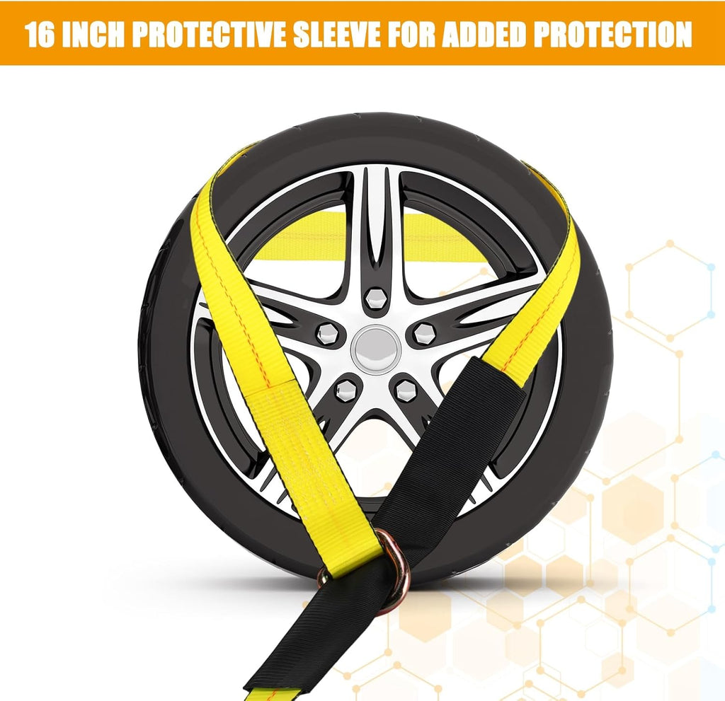 8Pack 2" X 10 ft Tow Truck Straps Lasso Wheel Lift Straps Lasso Tow Strap with D Ring 11, 000 Lbs Break Strength Auto Tie Down Auto Hauler for Trailer Truck Tie(Yellow)