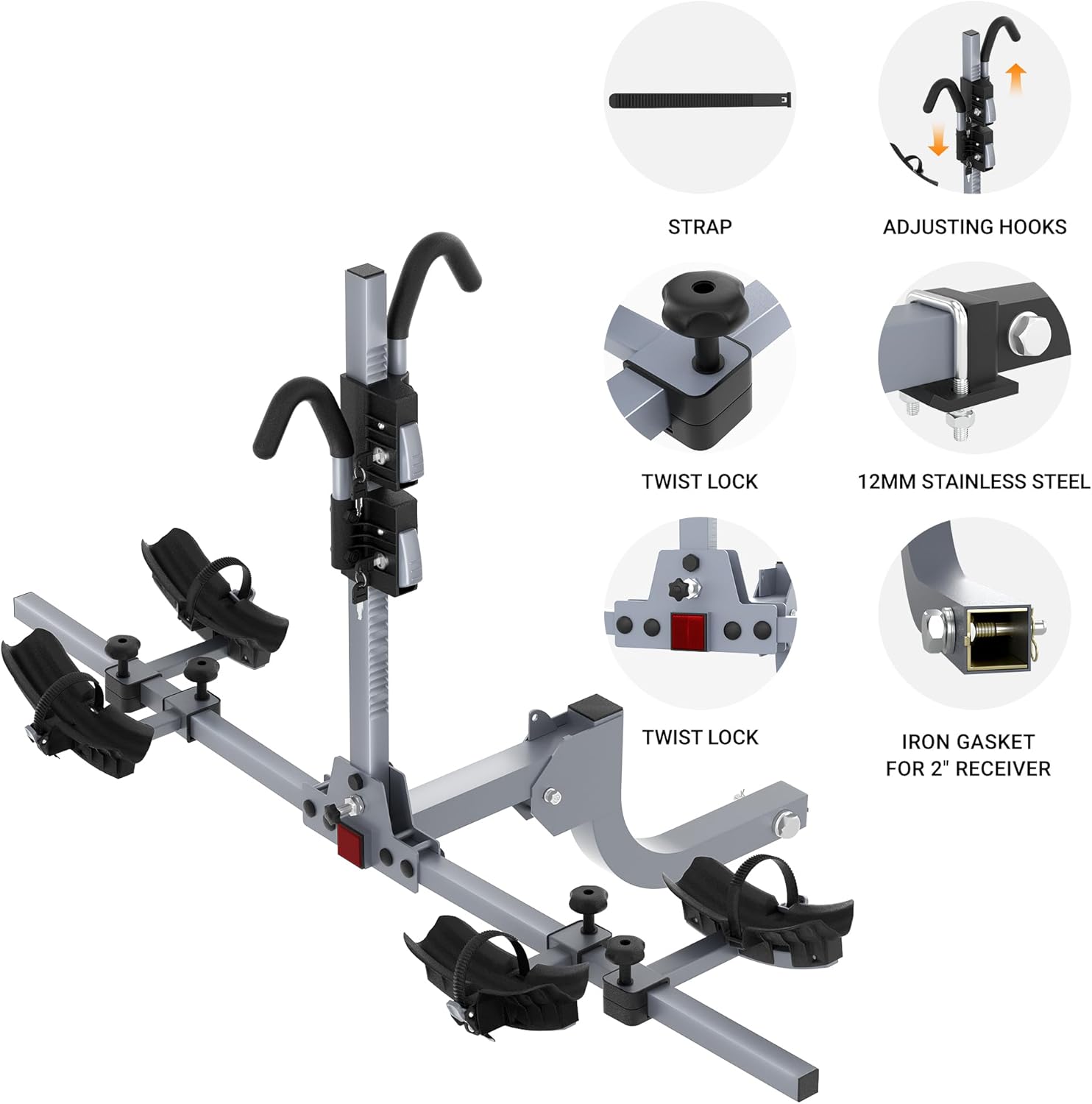 WILDROAD Hitch Bike Rack, Foldable 2-Bike Rack for Standard, Fat Tire and E-Bike, Wobble Free Smart Tilting Bike Rack, 2-Bike 180 lbs Capacity, Fits 2-inch Receiver