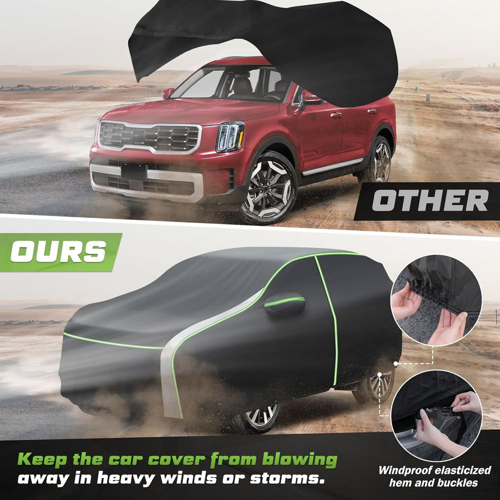 Mixsuper Liner Car Cover for Kia Telluride 2020-2026, 7 Layers Waterproof Car Cover Accessories for Telluride with Zipper Door, Windproof Straps, Reflective Strips, Anti-UV, All Weather