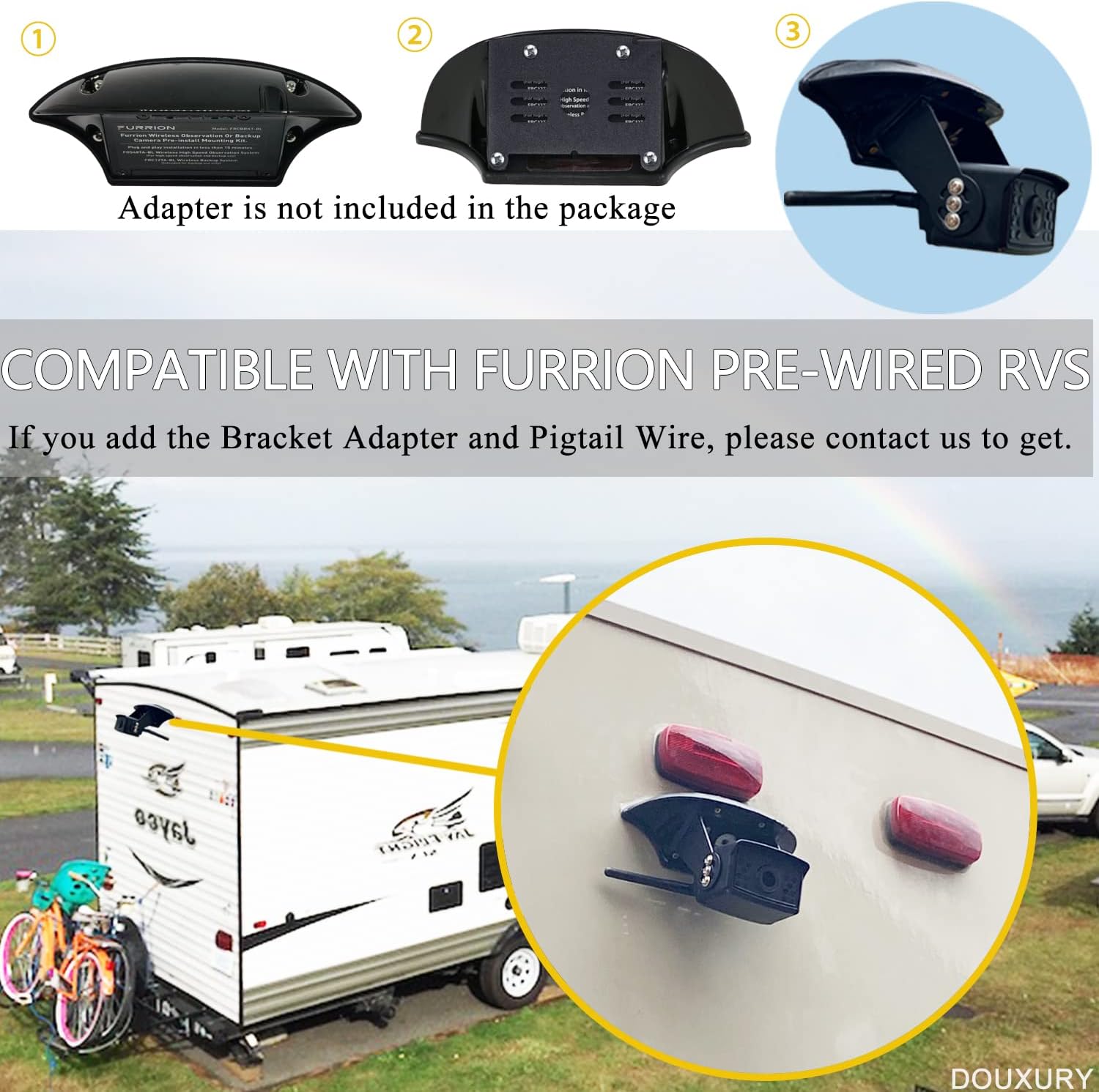 Wireless Backup Camera for RV Truck Trailer Camper Bus 5th Wheel 3 Rear/Side View Cameras 1080P 4-Split 7" Screen with Adapter for Furrion Pre-Wired Night Vision IP69 Waterproof 170° Wide View Angle