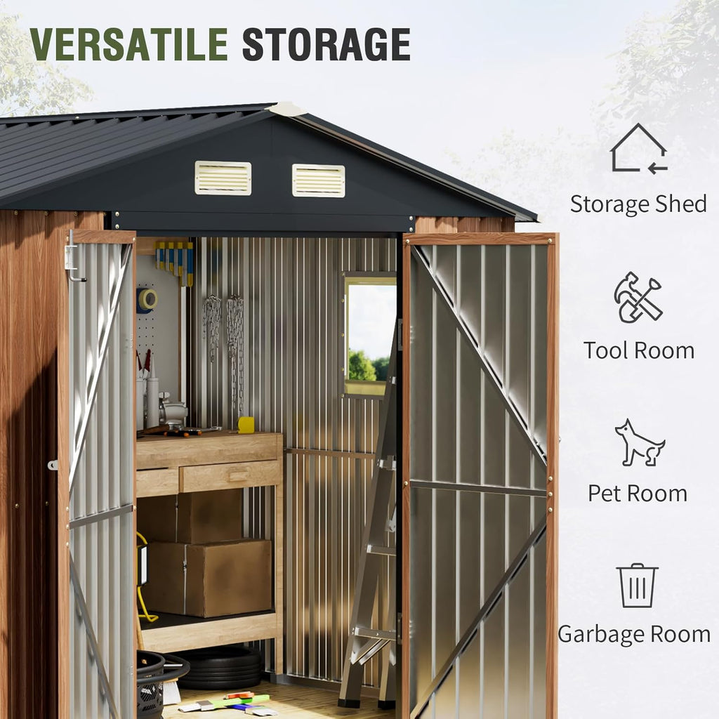 8x6 Ft Storage Shed, Large Outdoor Shed with Floor Base, Window, Lockable Doors, Outside Steel Shed for Garden, Backyard, Lawn, Patio Utility, Tool Storage