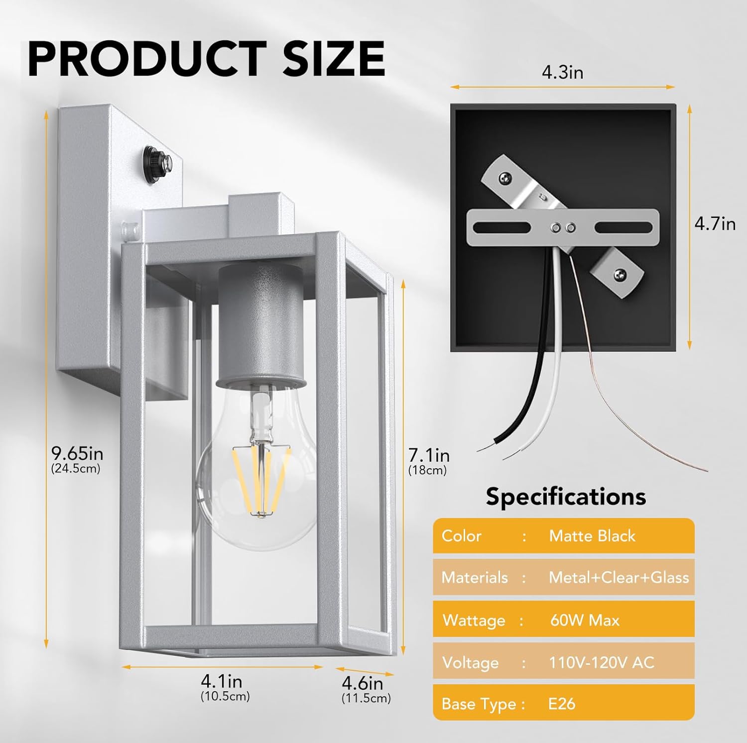 PARTPHONER Dusk to Dawn Outdoor Light Fixtures, 2-Pack Sensor Porch Lights, Waterproof Exterior Wall Sconce Lighting Lamp, Waterproof Wall Lantern for House, Doorway, Garage (Silver)