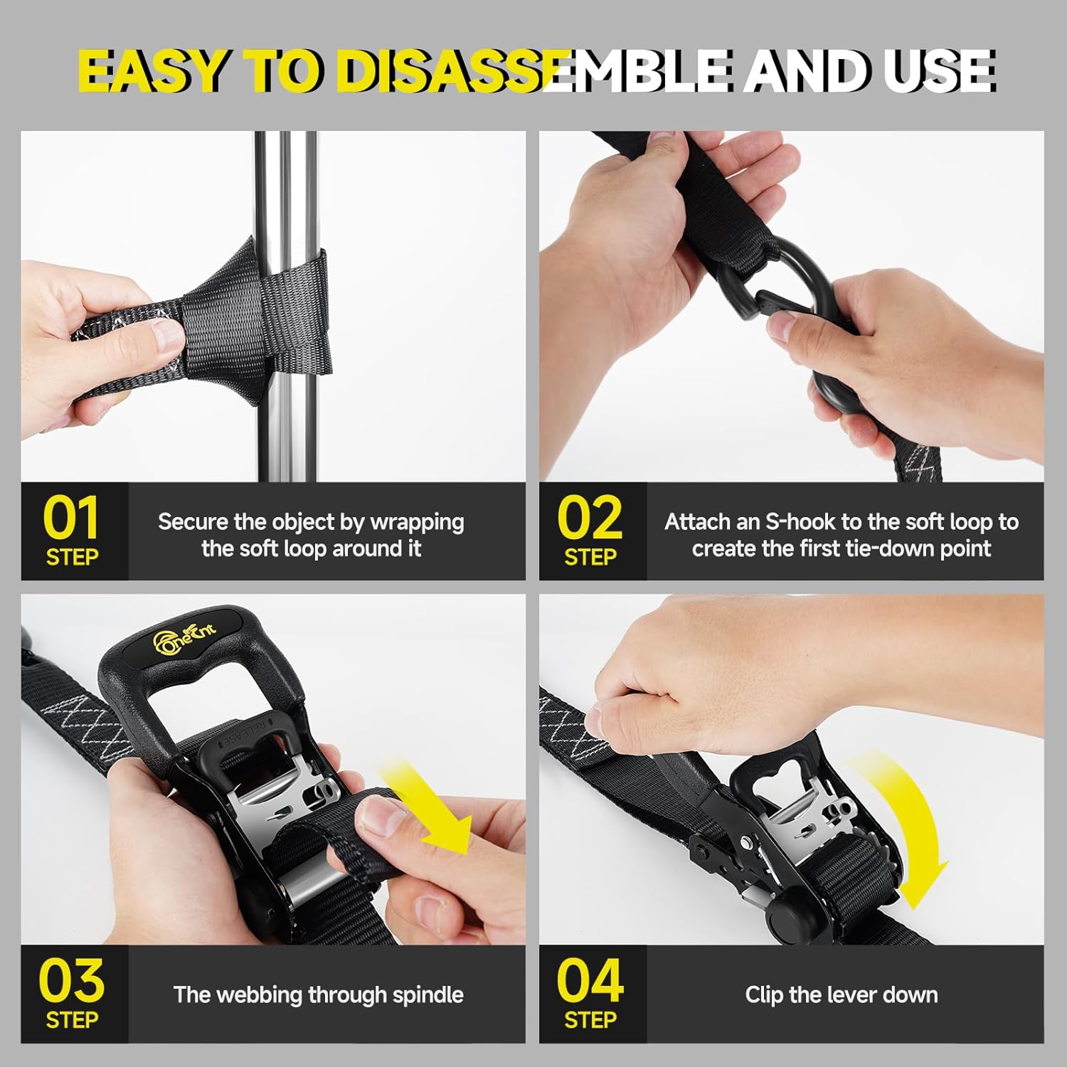 4Pcs Ratchet Strap Tie Down Kit | 1.6”x 10FT Heavy Duty Ratchet Straps with Padded Handles+Coated S Hooks+Soft Loop Tie-Downs -6000 Pound Break Strength