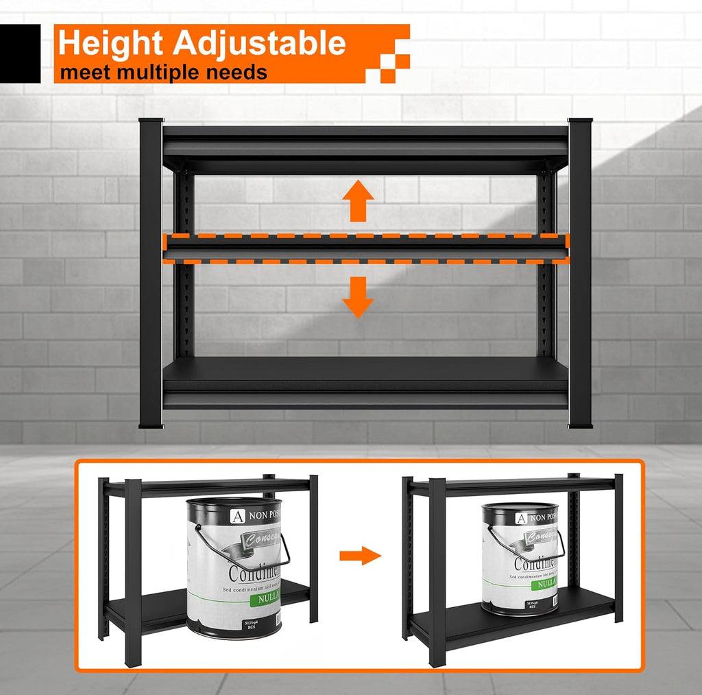 Garage Storage Shelves Heavy Duty, 48”W Shelving Units and Storage Rack, 1650LBS Loads Shelving Units, Adjustable 3-Tier Metal Shelves for Industrial Storage, 48”W×16”D×36”H,Black