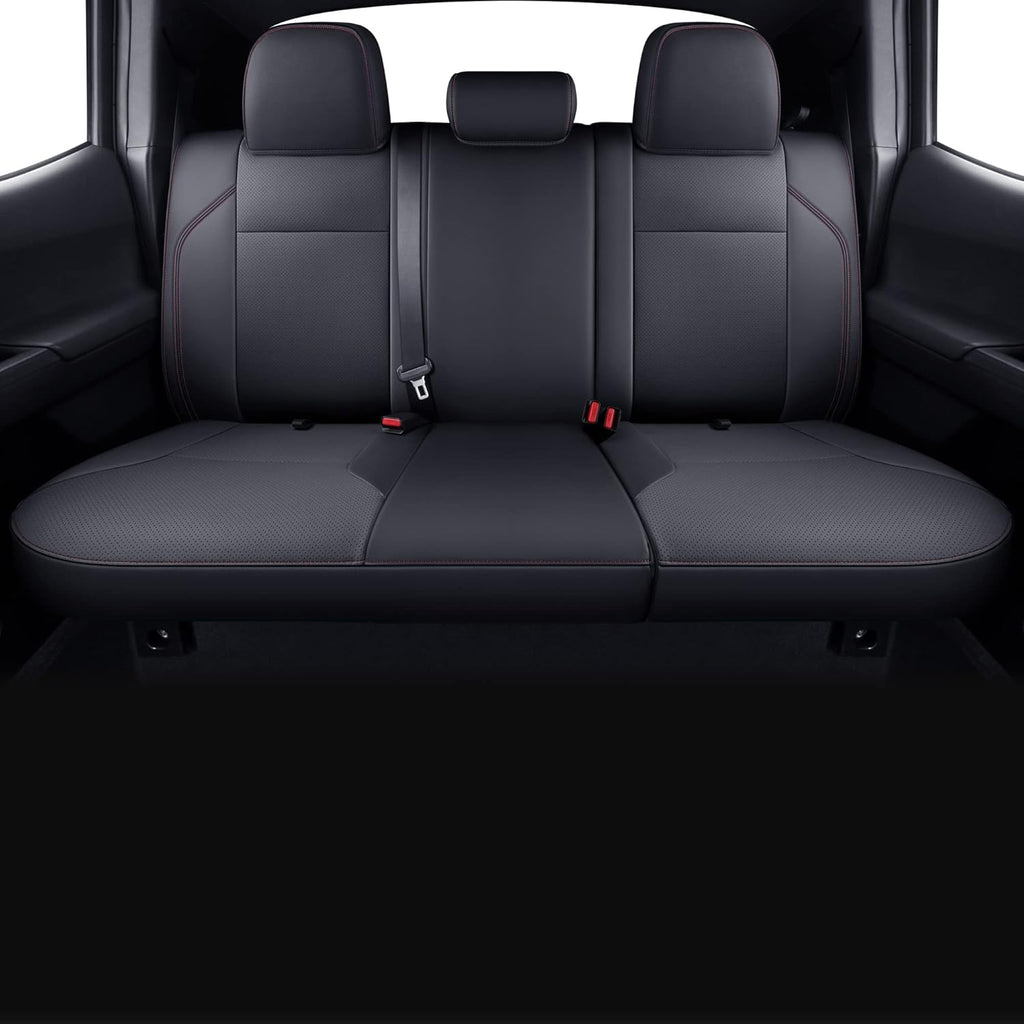LUCKYMAN CLUB Tacoma Custom Fit Seat Covers for 2016-2023 Tacoma Crew Cab with Faux Leather (Black & Red)