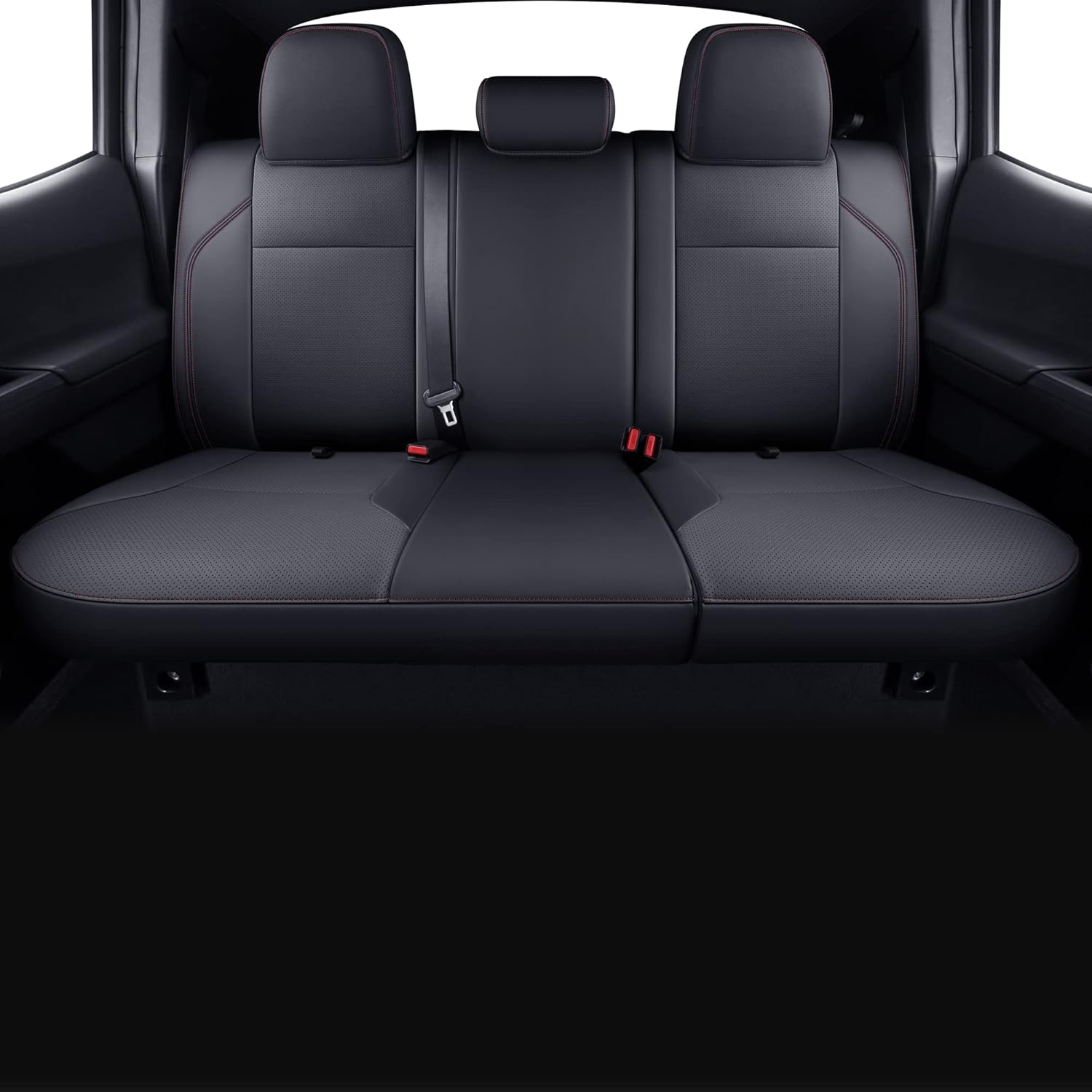 LUCKYMAN CLUB Tacoma Custom Fit Seat Covers for 2024 2025 Tacoma Crew Cab with Faux Leather (Black & Red)