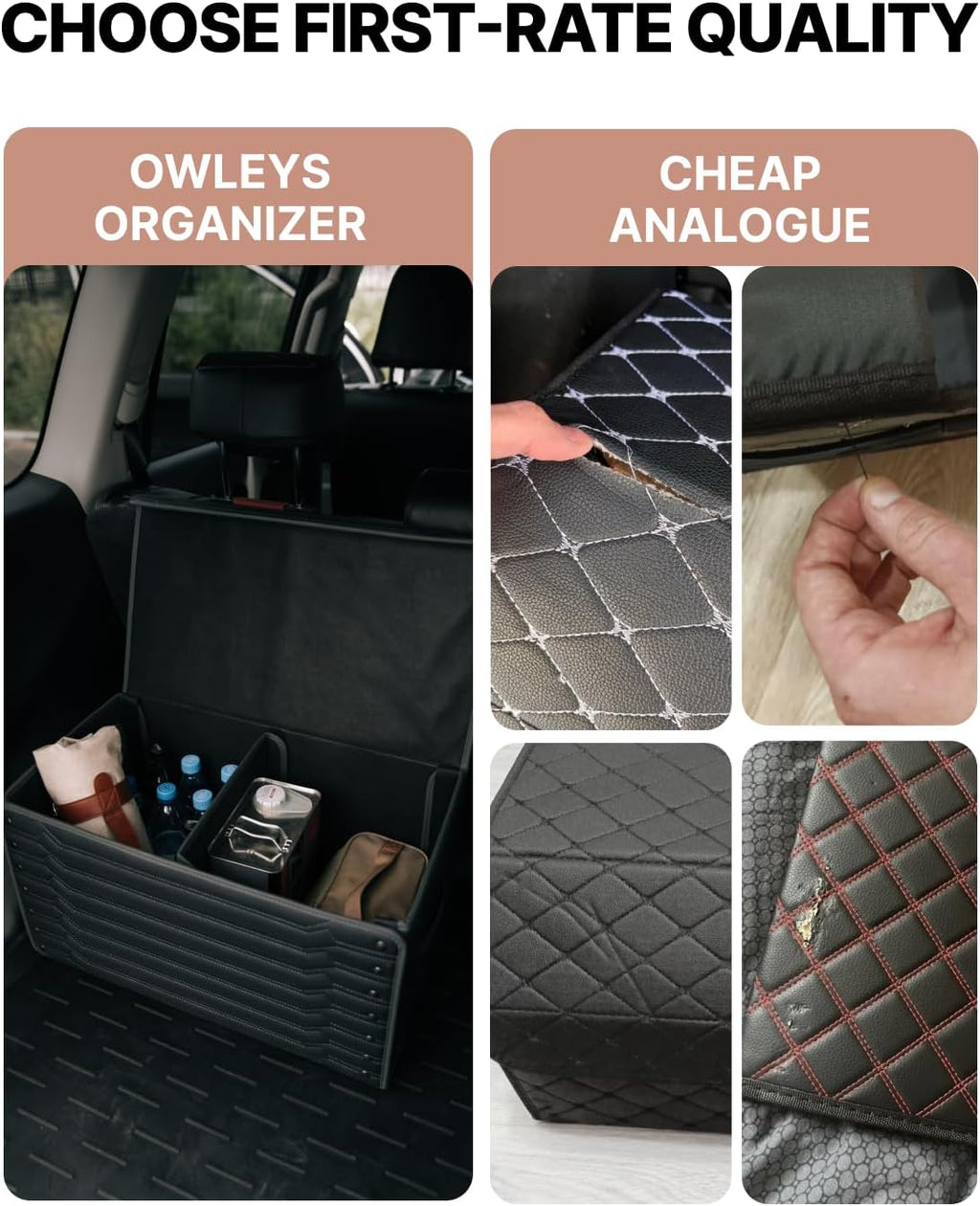 Trunk Storage 17.7" Collapsible Crate For Groceries, Tools & Travel Gear - Eco-Leather Car Organizer With Magnetic Lid - Practical Birthday Gift For Men (Highway 17)