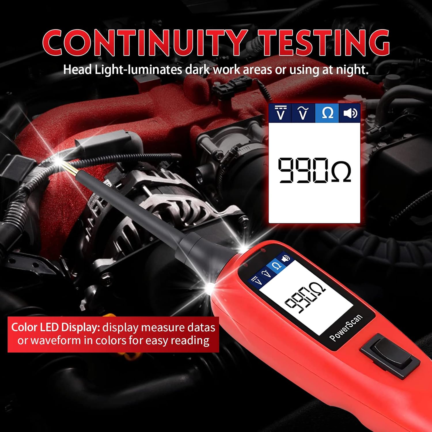 Autel PowerScan PS100 Circuit Tester, Universal 12V 24V Automotive Power Circuit Probe Kit with 20ft Extension Cable, AC/DC/Continuity/Probe/Signal Test, Activate Component Electrical System Tool