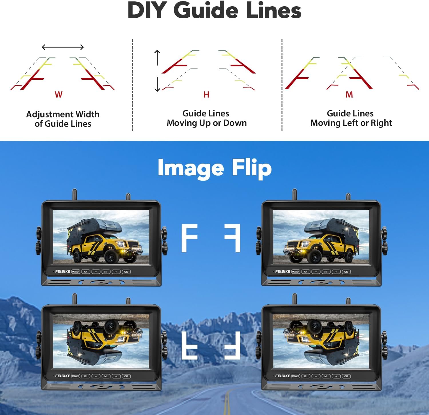 Dual RV Backup Camera Wireless with 7" 1080P Monitor, for Furrion Pre-Wired RVs, 4-Channel Split Screen System, Loop Recording, IR Night Vision, Wide Rear View Camera for Truck, Trailer, Camper