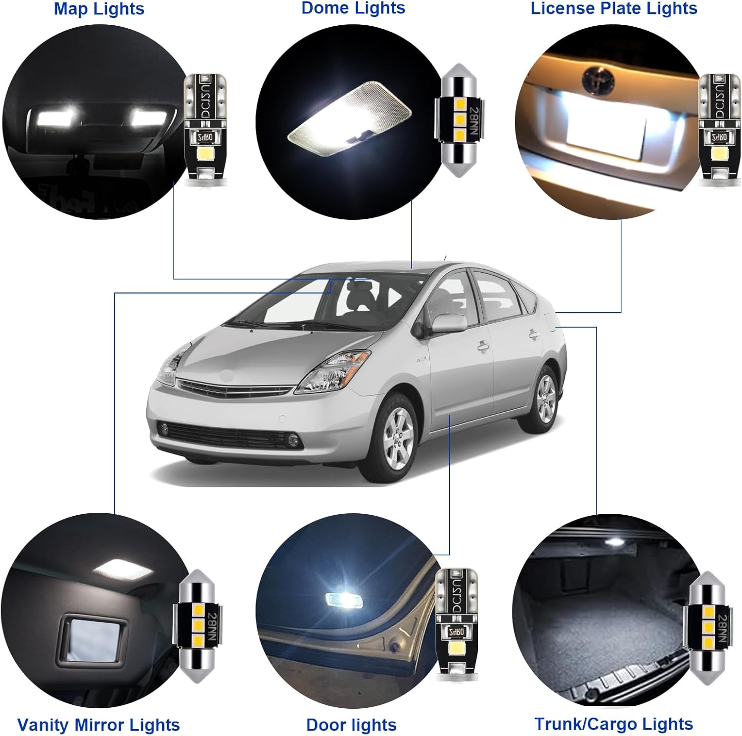 EASY EAGLE LED Interior Car Lights for Toyota-Prius-2004-2009: 11 Piece Kit White LED Light Bulbs - Super Bright 6000K + Install Tool