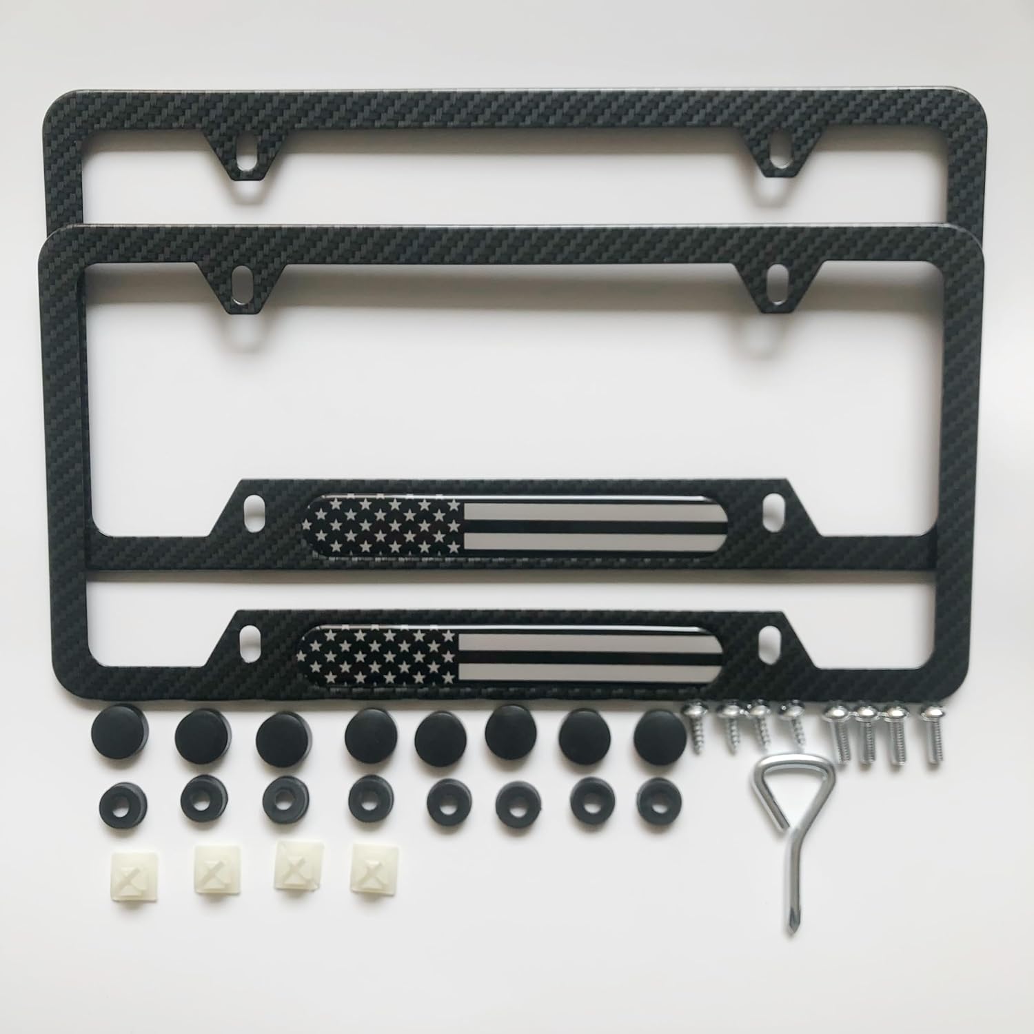 License Plate Frames,2 Packs Front Rear Car Tags,Aluminum Alloy License Plate Cover,No Rust,Water Proof,Wear Resistant,Car Accessories (Carbon Fiber USA Flag)