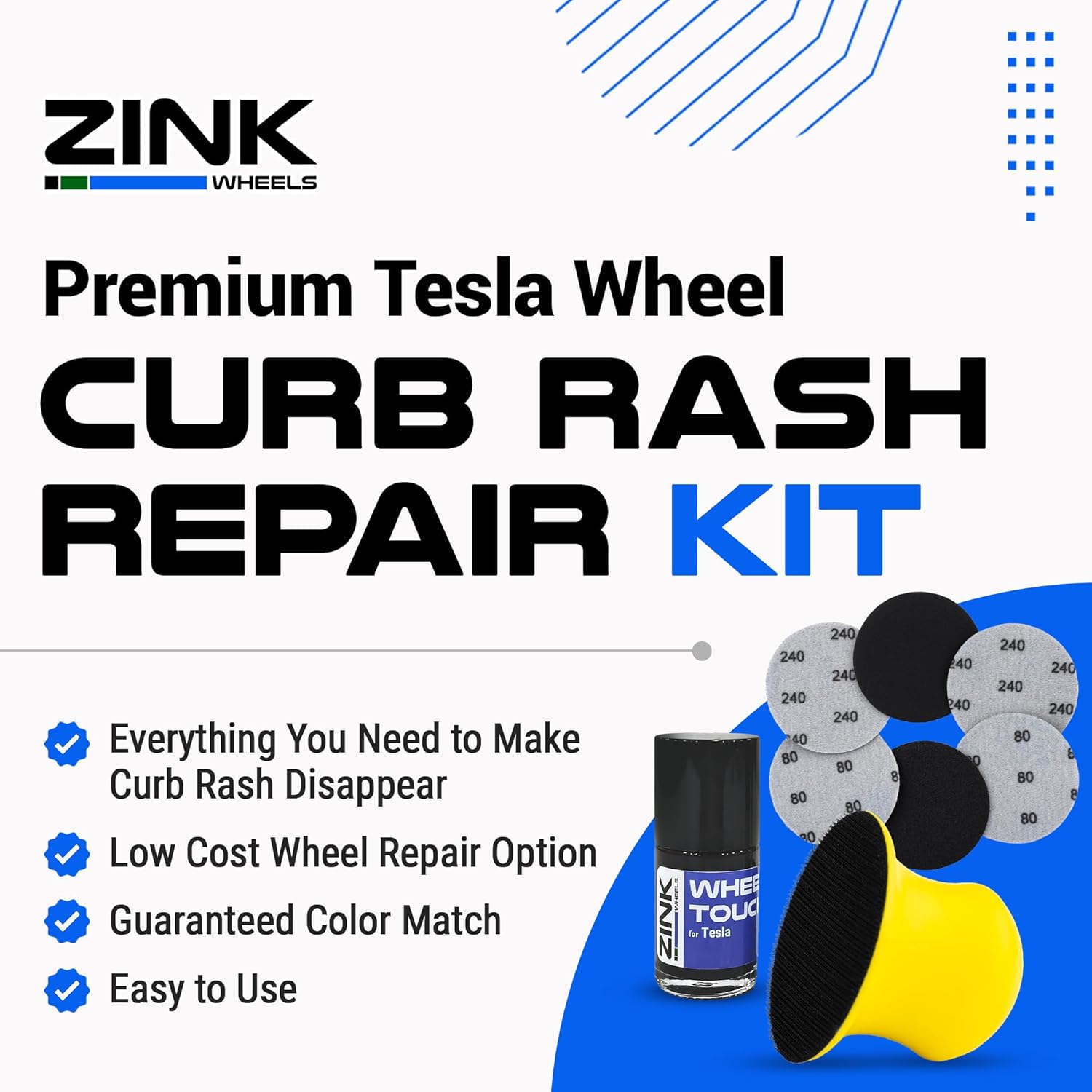 Premium Tesla Wheel Curb Rash Repair Kit for Model 3 20-inch Grey Performance Warp Wheels - DIY Kit with Color-matched Touch Up Paint - Made in USA