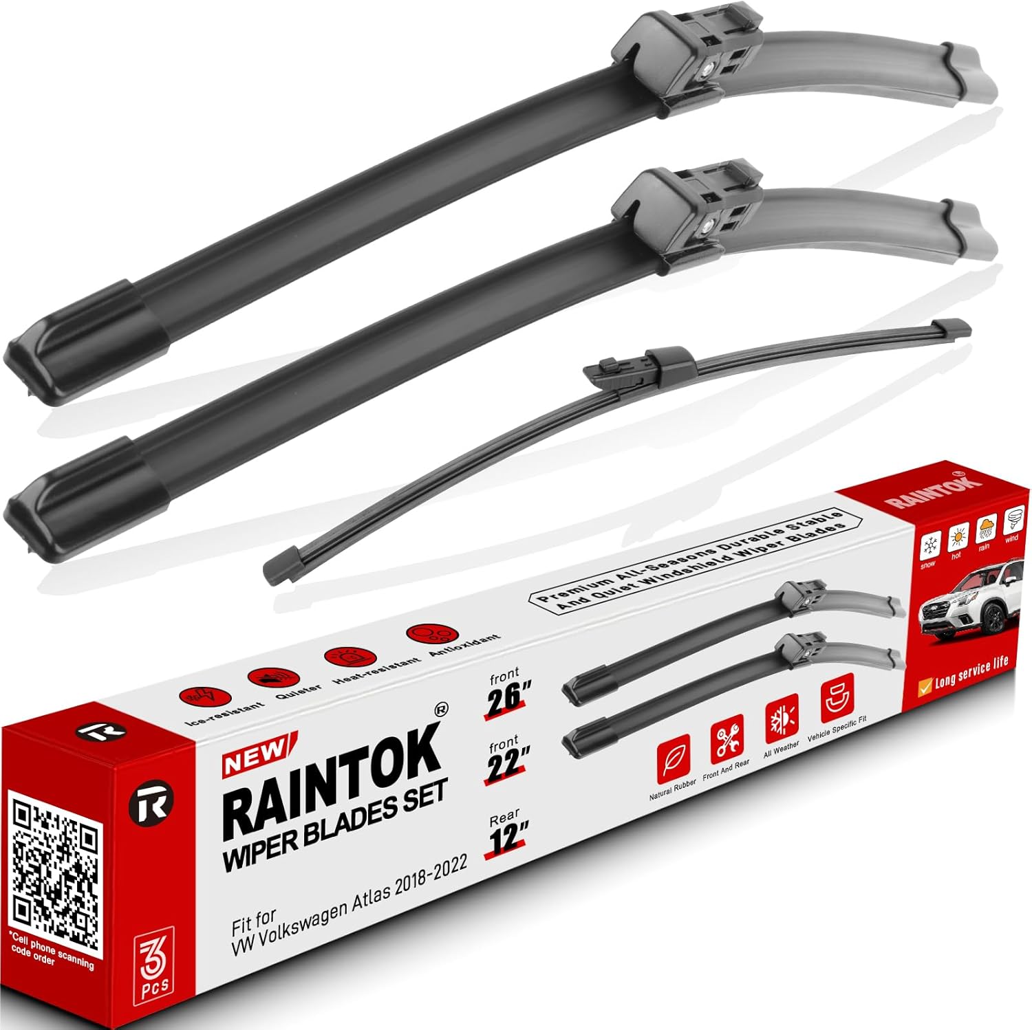 Windshield Wiper Blades Replacement for VW Volkswagen Atlas 2018 2019 2020 2021 2022 Original Factory Quality Front Rear Wipers Blade Set for My Car - 26" 22" 12" (Pack of 3)