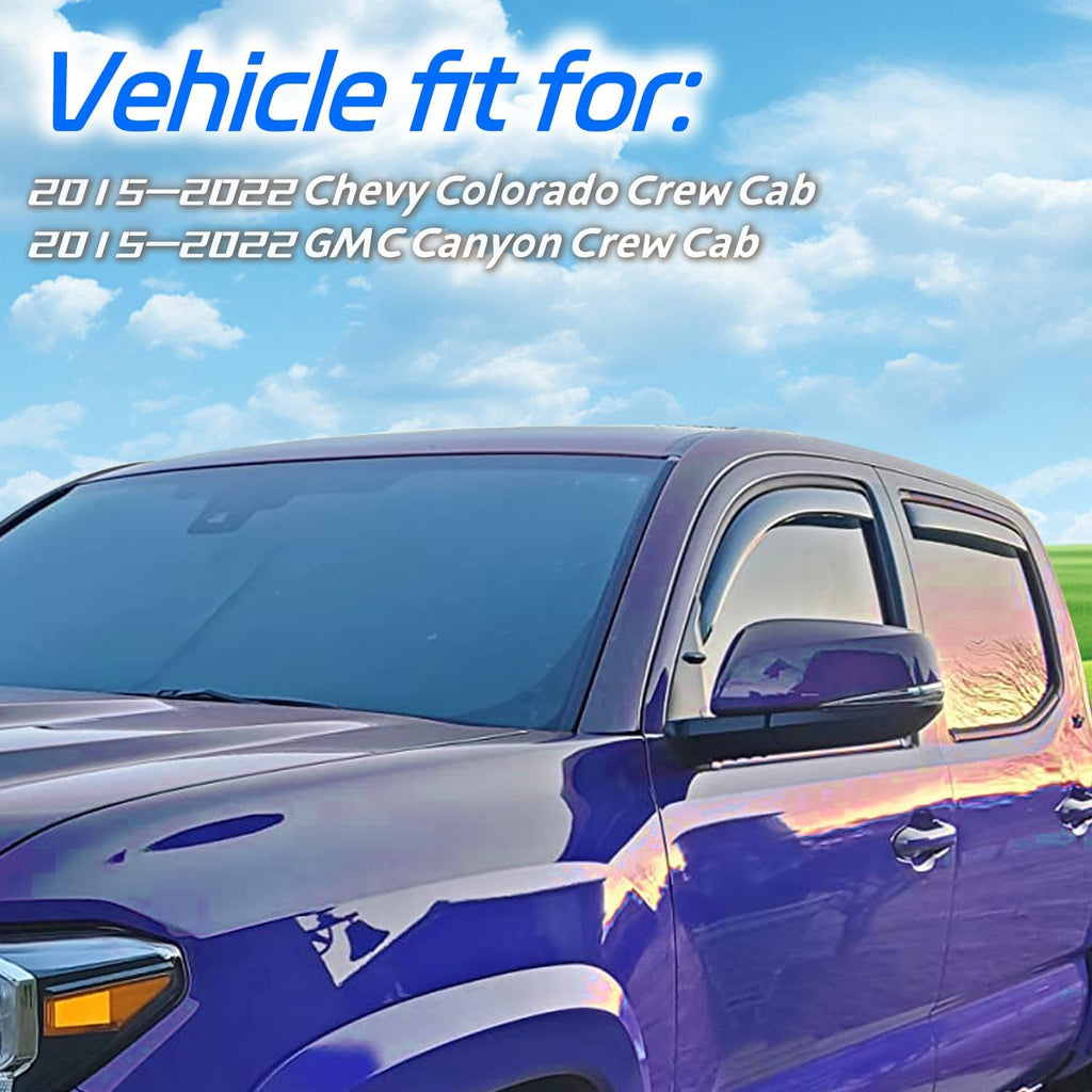 in Channel Rain Guards for 2015-2022 Chevy Colorado/GMC Canyon Crew Cab, Smoke Tinted Side Window Wind Deflectors, Vent Window Visors Shade Shield, 2016 2017 2018 2019 2020 2021