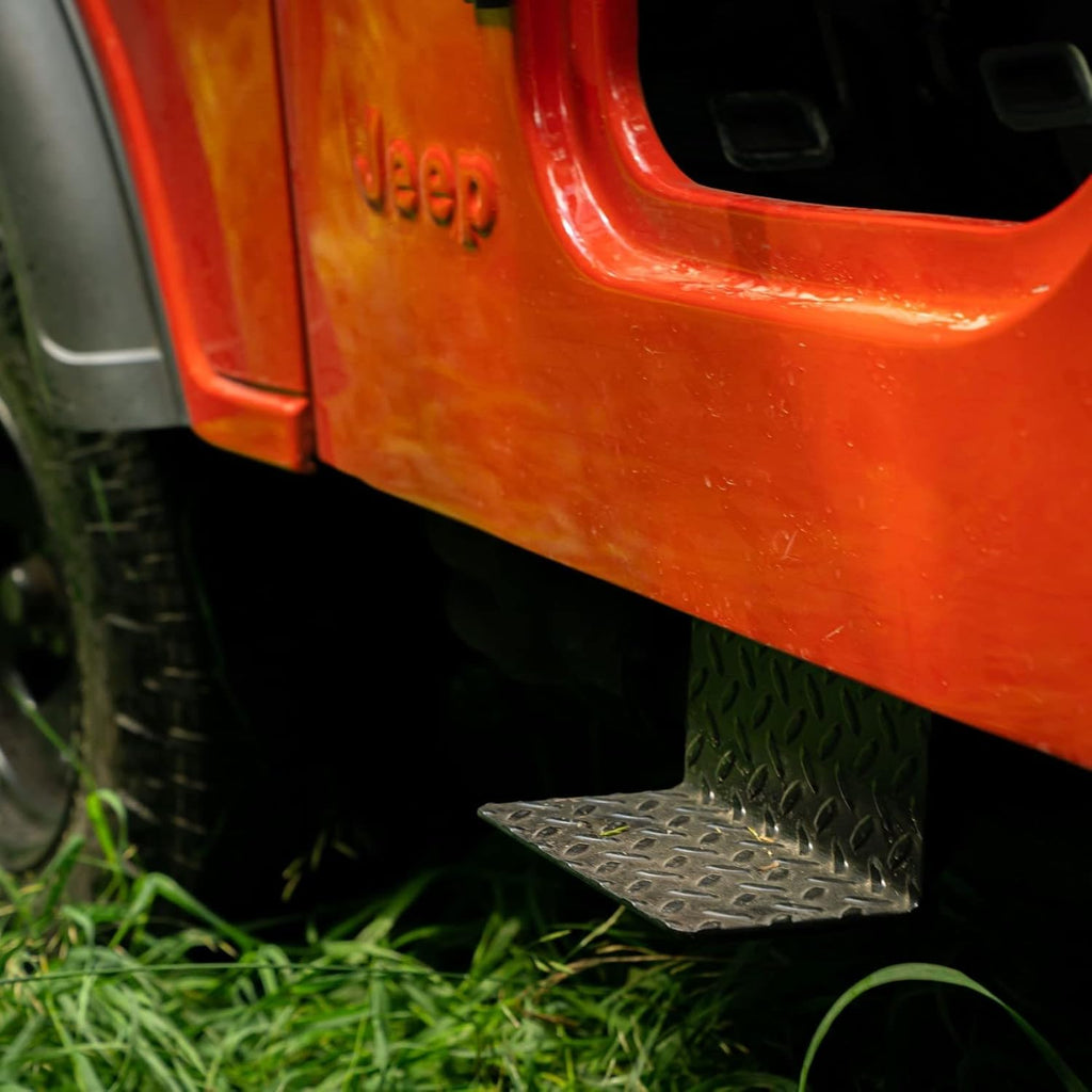 CJ5 Side Steps Compatible with Jeep © CJ Vehicles (Pair) - Solid Steel Construction - Metal Diamond Treadplate Traction Design - Universal Fitment on Classic CJ-5 (CJ7 Cutout)