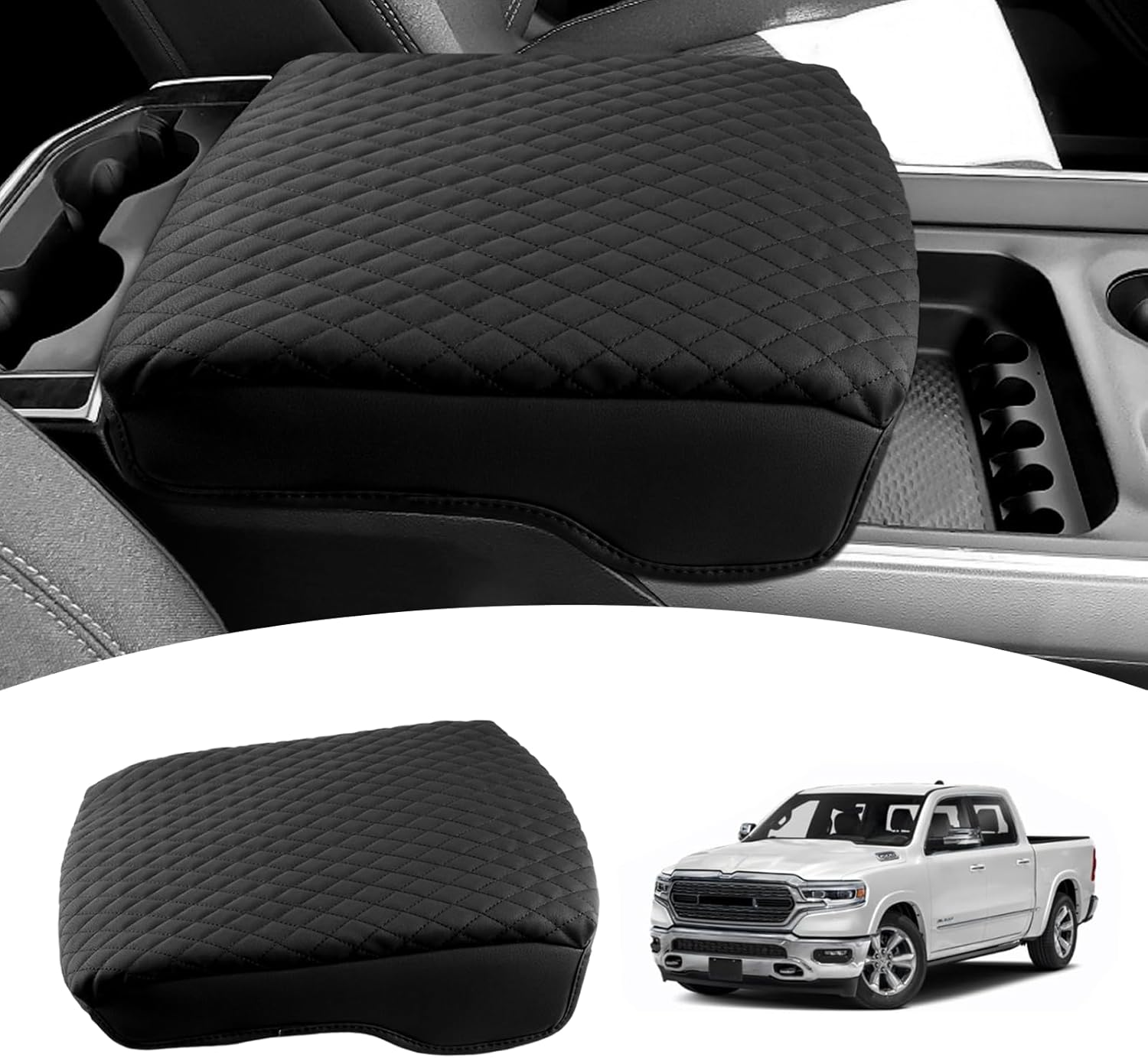 Shademax Custom for Dodge Ram 1500 Center Console Cover, Armrest Cushion Pad Cover for Dodge Ram 1500 2500 3500 Accessories 2019-2025 2026 Leather Dodge Ram Console Bucket Seat Protector Anti-Scratch