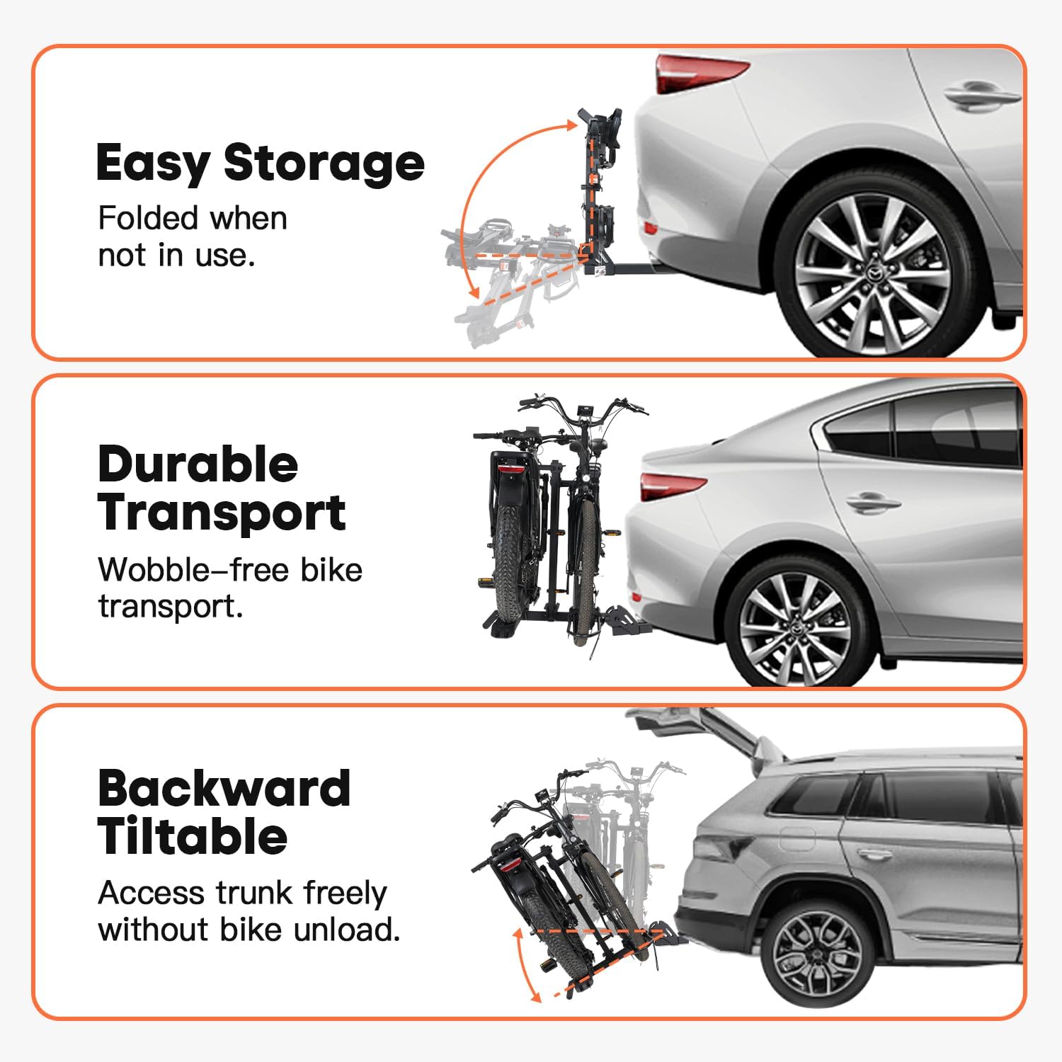 CyberRack E2 Plus EBike Rack with Ramp, 3Positions Foldable, 200 lbs Capacity Heavy Bike Rack Carrier for 2 E-Bike, Foldable Bike Racks for Tow Hitch Up to 5-in Fat Tire 2'' Receiver
