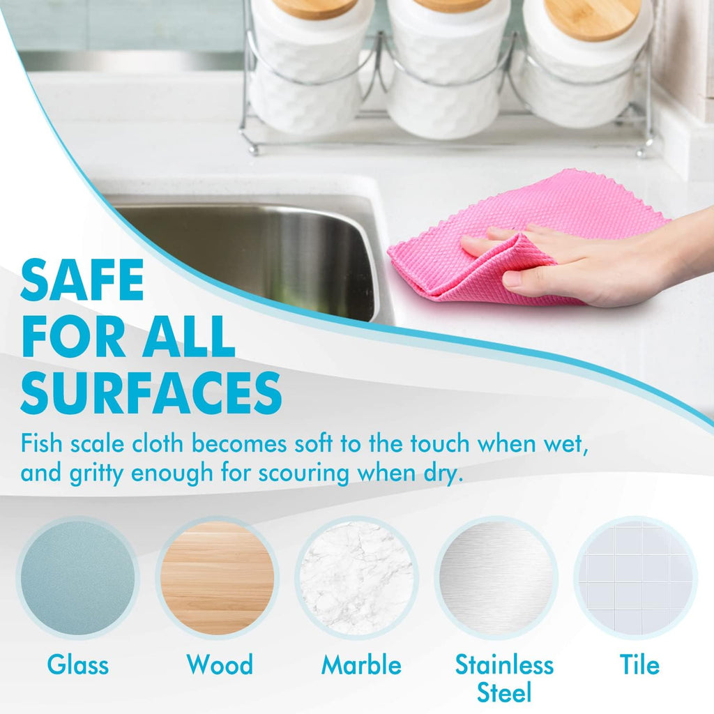 Easy Clean Fish Scale Nanoscale Dish Cloths,Streak Free Miracle Microfiber Cleaning Cloths for Kitchen,Counter,Washing Dish,Window,Mirror,Glass Lint Free Polishing Rag,All-Purpose,Reusable,Pack of 24