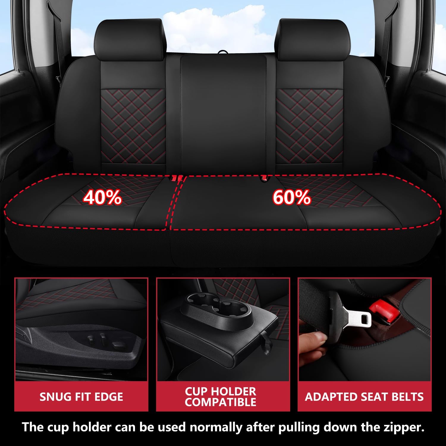 BABYBLU Chevy Chevrolet Silverado GMC Sierra Car Seat Covers Fit 2007-2023 2024 2025 1500/2500HD/3500HD (Black & Red, Full Set)