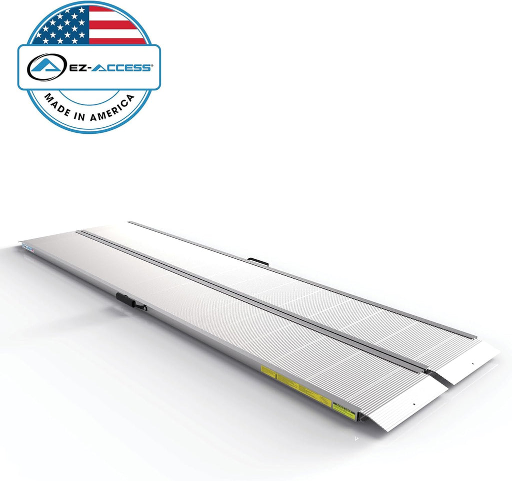 EZ-ACCESS Traverse 8 Foot Durable Aluminum Singlefold Edgeless Curbless Portable Folding Car Loading Ramp with Carrrying Handles, Silver