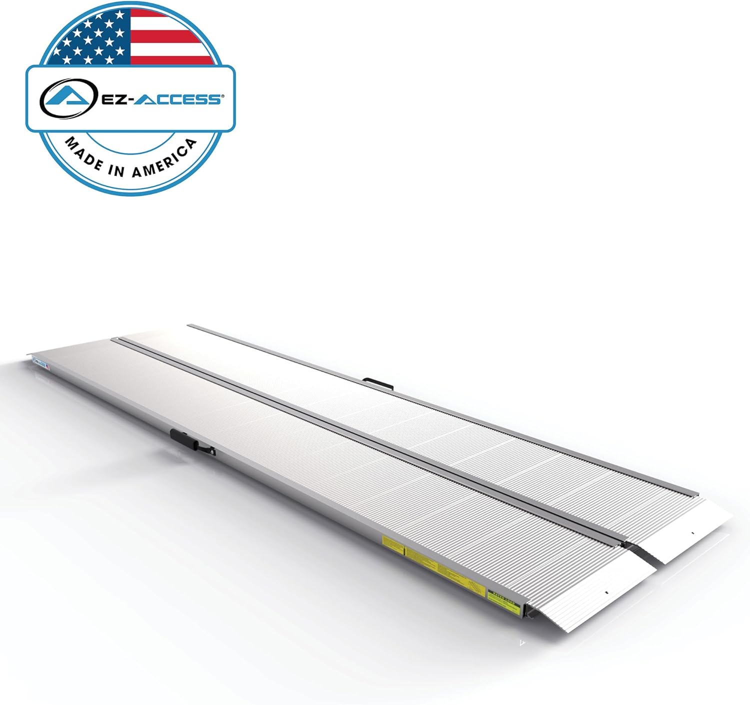 EZ-ACCESS Traverse 8 Foot Durable Aluminum Singlefold Edgeless Curbless Portable Folding Car Loading Ramp with Carrrying Handles, Silver