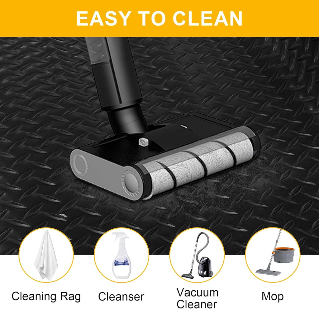 8x20 FT Garage Floor Mat, 2.8mm Thickened Flooring Roll Diamond Plate PVC Rubber Trailer Mat with 20 Pcs Tapes, Non-Slip Floor Protector Mat for Garage, Warehouse, Gyms, Trailer, Black