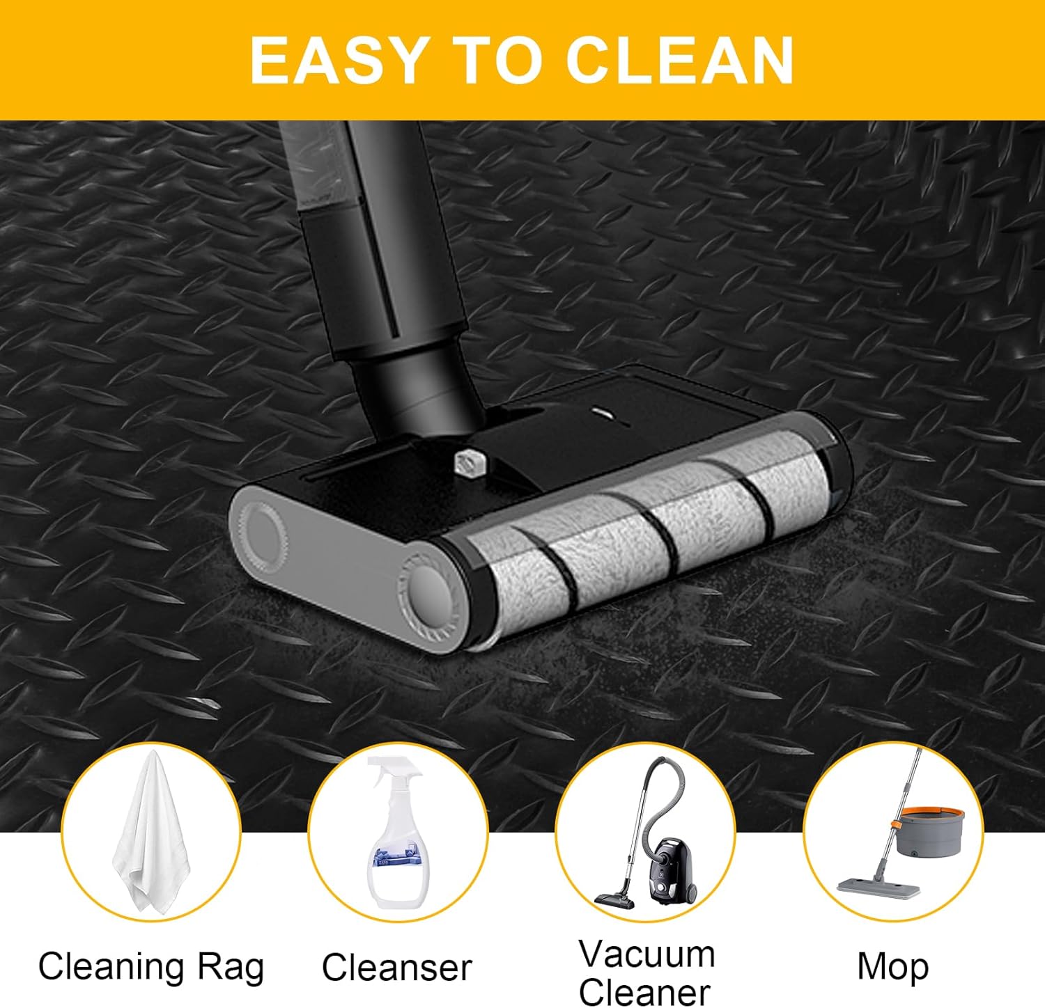 8x20 FT Garage Floor Mat, 2.8mm Thickened Flooring Roll Diamond Plate PVC Rubber Trailer Mat with 20 Pcs Tapes, Non-Slip Floor Protector Mat for Garage, Warehouse, Gyms, Trailer, Black