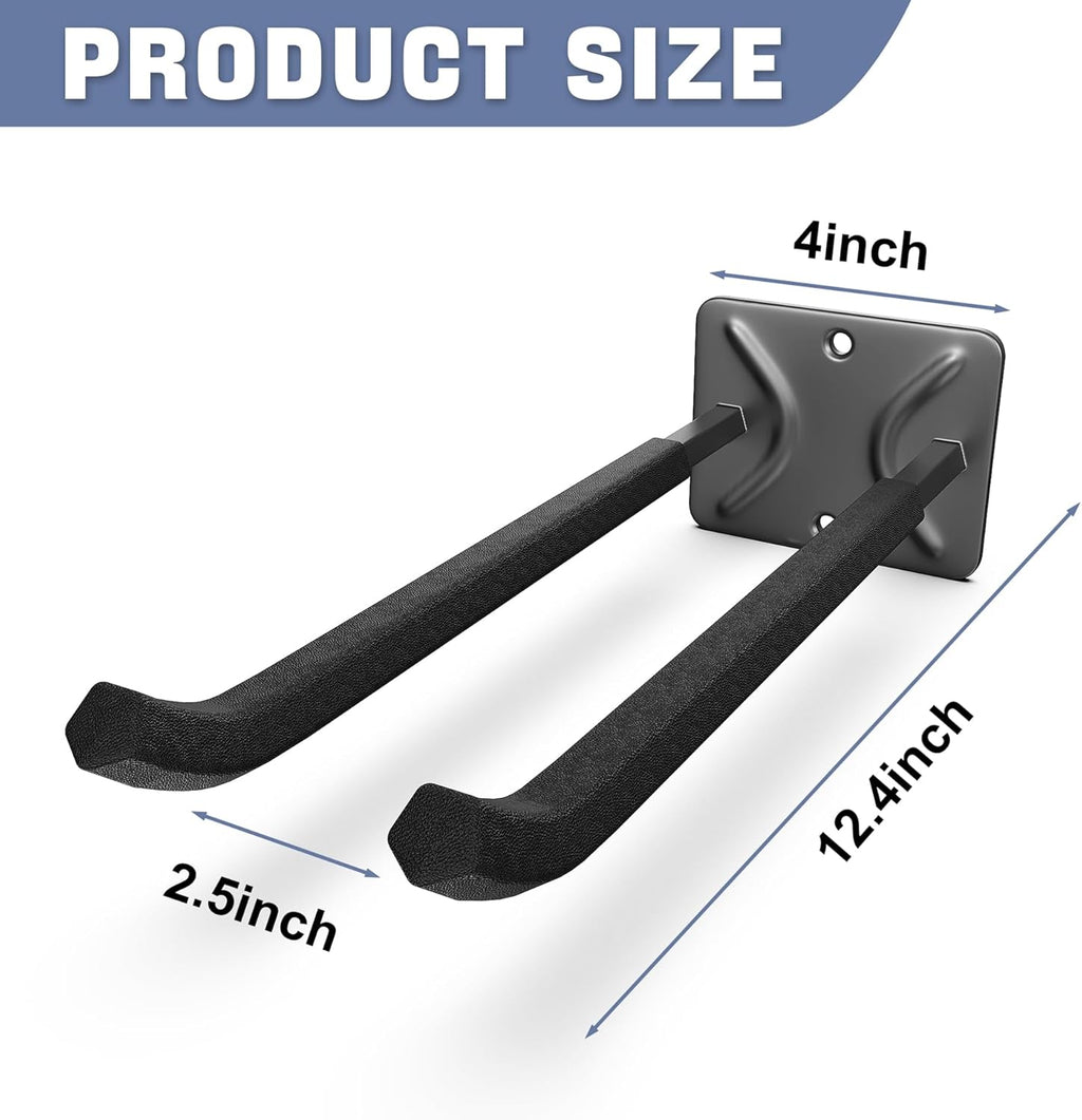 WALMANN Wall Mounted Garage Hooks, Heavy Duty 12-inch Tool Hooks for Hanging, Tool Hangers for Car Tires, Ladders, Folding Chairs, Strollers, Garden Tools (Pack of 4)