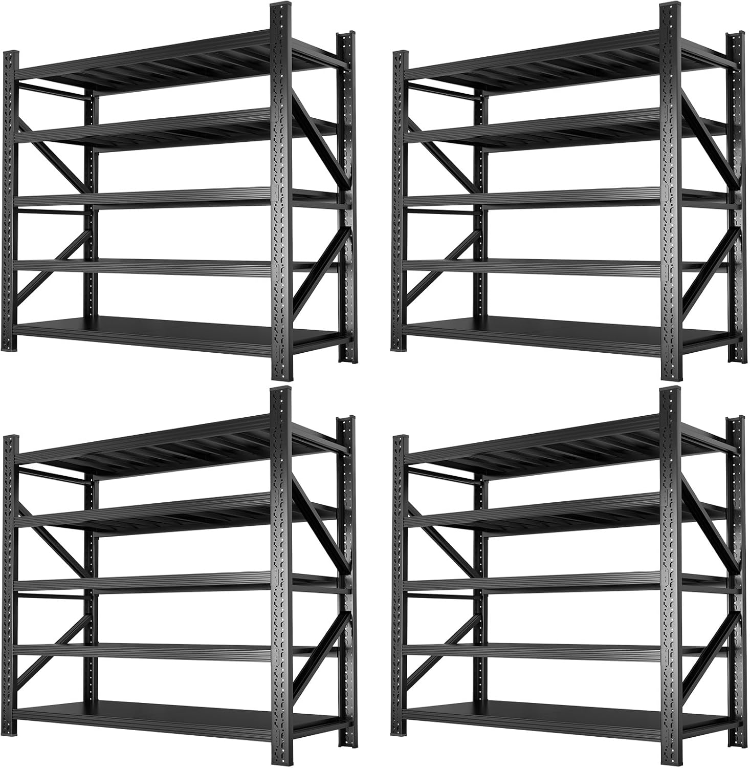 Metal Garage Shelving Heavy Duty, 5-Tier Adjustable Wire Storage Garage Shelves, 8000 LBS Loads Industrial Shelving Units for Garages, Warehouses, Kitchen, Black, 59" W x 24" D x 71" H,4 Pack