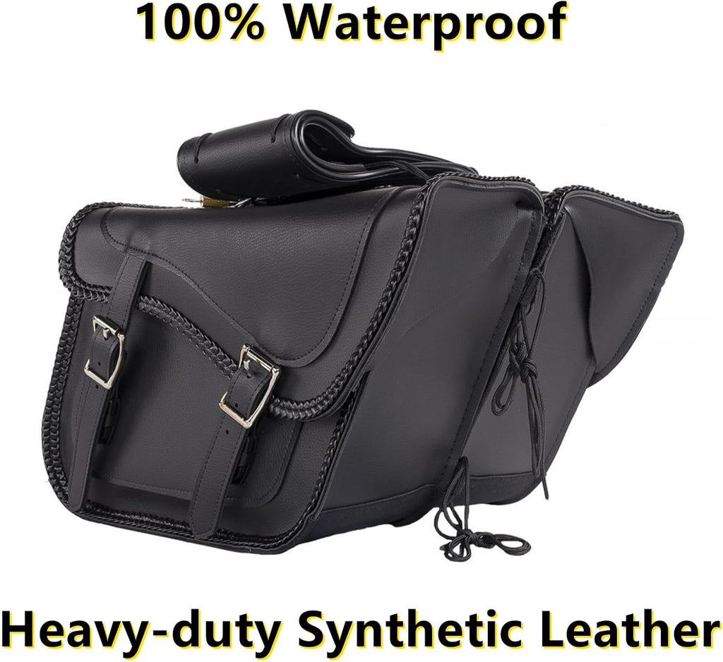 GARGOYLE BELLS Motorcycle Saddle Bags Leather Motorcycle Luggage Bag with Gun Holsters For Softails Sportsters and Choppers Tool Bags For Motorcycle (Black PVC-Style 2, 14" x 8" x 11")