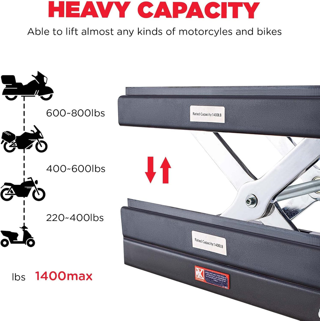 CXRCY 1400 LBS Motorcycle Lift Scissor Jack with Handle,Carbon Steel Upgraded Dirt Bike ATV Steel Motorcycle Hoist Stand with Ratchet Wrench,Crank Handle