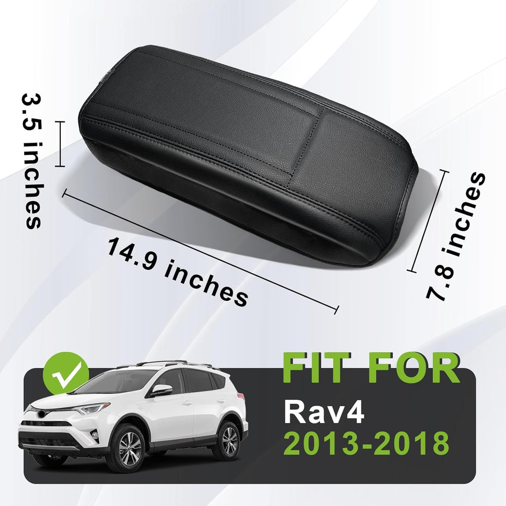 Muslogy Center Console Armrest Cover Compatible with Toyota RAV4 2013-2018 Comfort Armrest Pad Arm Rest Cushion Vegan Leather Protector Regular Thick