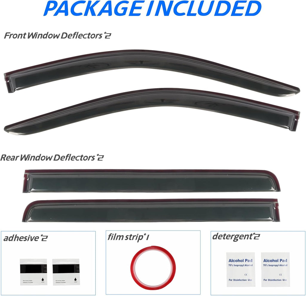 4 PCS Window Visors Deflectors Fit for 2019-2025 Chevrolet Silverado/GMC Sierra 1500 Crew Cab, Rain Guards for 2020-2025 Silverado/Sierra 2500 HD & 3500 HD, 2022 Limited Model, Outside Mount