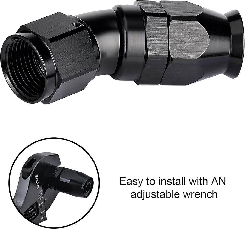 EVIL ENERGY 8AN 30 Degree PTFE One Piece Full Flow End Hose Fitting Aluminum Black