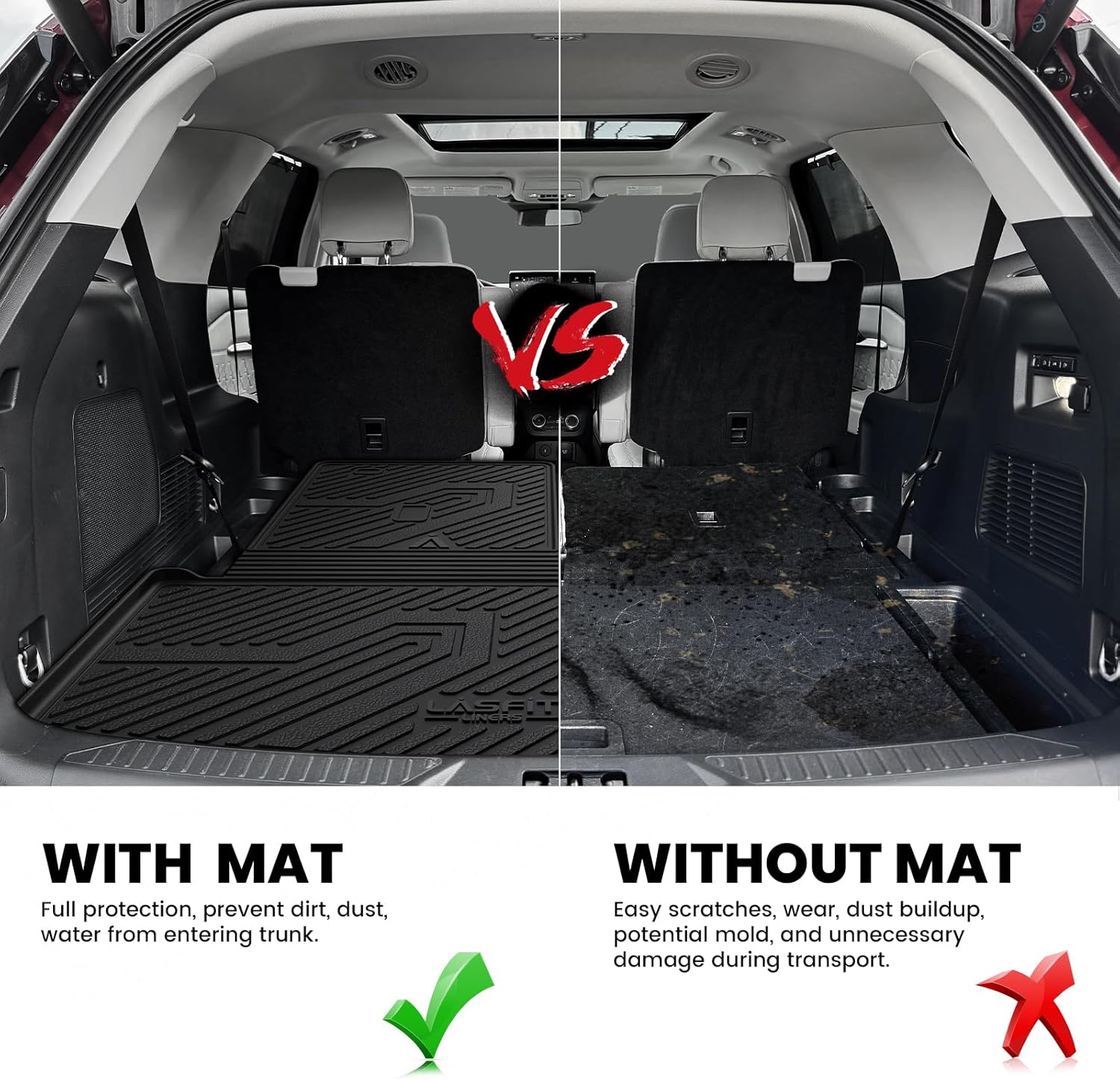 LASFIT Trunk & Backrest Mat for Ford Explorer 2020-2025, Custom Fit All Weather Protector TPE One-Piece Design Easy Installation Trunk with Seatback Mat, 1pc Black