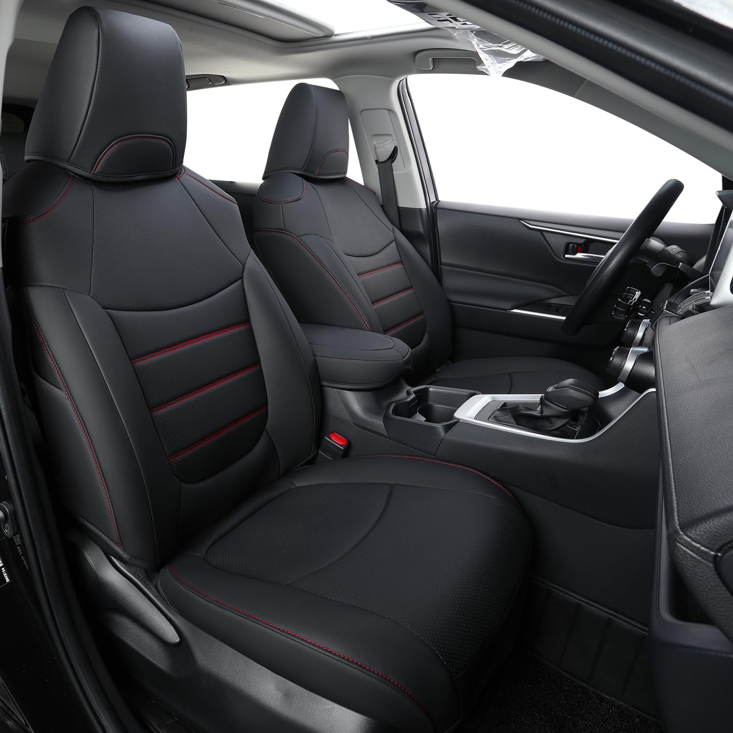 RISINGSTAR Rav4 Seat Covers, fit 2019-2025 Toyota Rav4 XLE LE XLE Premium Limited Base SUV, not for Adventure and TRD-Off(Black&Red)
