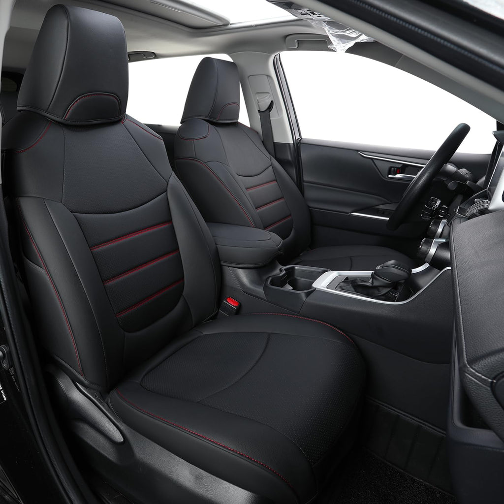 RISINGSTAR Rav4 Hybrid Seat Covers, fit 2019-2025 Toyota Rav4 Hybrid LE,XLE,Woodland Edition,XLE Premium,Limited, Not for XSE/SE/Plug-in(Black&Red)