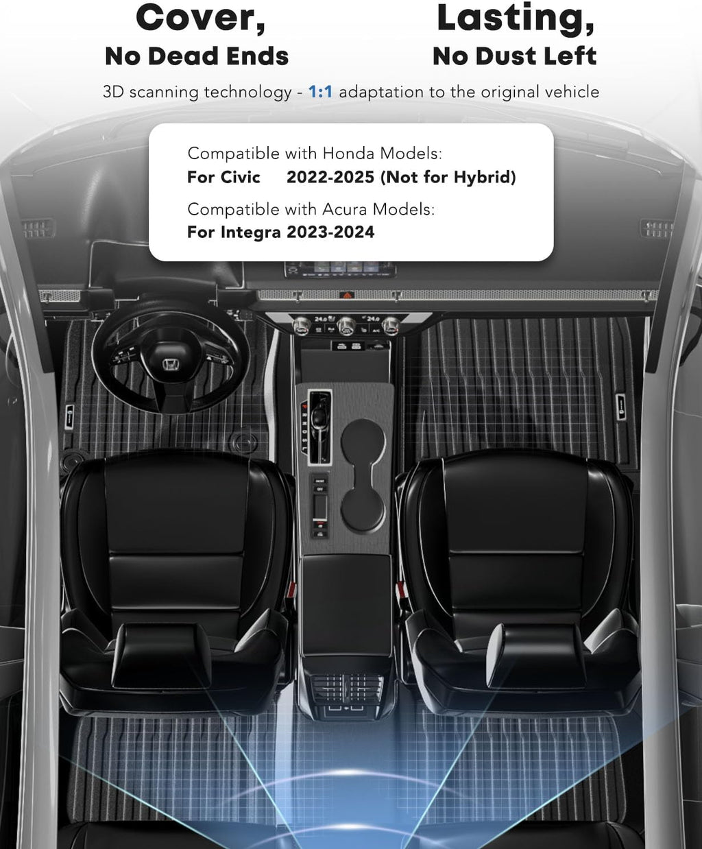 YHTAUTO Floor Mats Fit for Honda Civic 2025-2022, Acura Integra 2025-2023 (Rear Seats with or Wthout USB Ports), All Weather Car Floor Liners TPE Custom Fit Odorless Non-Slip