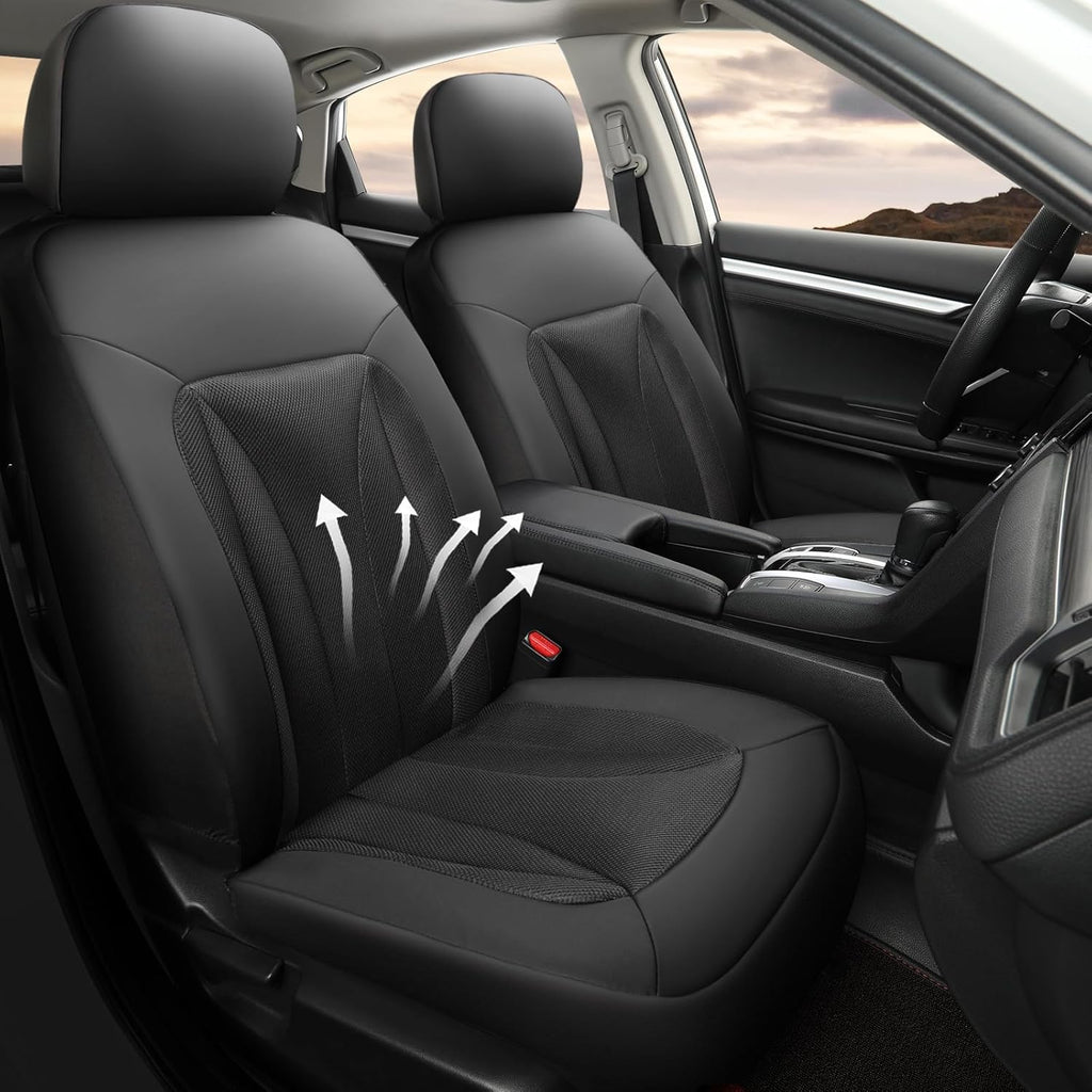 GIANT PANDA Front Seat Cover for Honda, 3D Air Mesh Bucket Car Seat Protectors Custom Fits Honda Civic Accord Pilot CRV HRV Element Passport (Black) 2-Pack