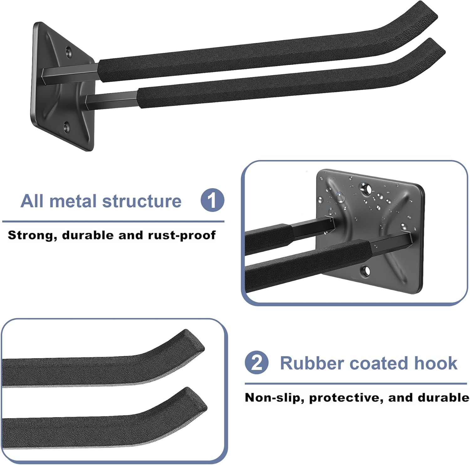 WALMANN Garage Hooks, Heavy Duty 12-inch Wall Hooks for Hanging, Tool Hangers for Car Tires, Ladders, Folding Chairs, Strollers, Garden Tools (Pack of 2)
