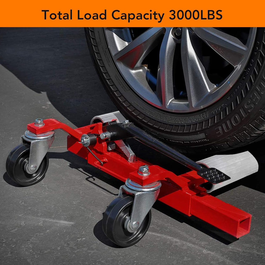 2 Pcs Car Wheel Dolly with Hydraulic Tire Jack, 1500LBS Capacity Trailer Dolly for Vehicle Positioning for Truck RV Trailer, Red