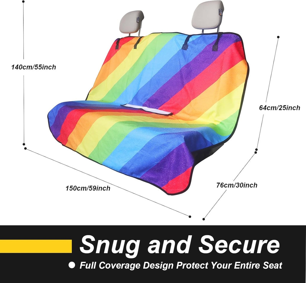 Back Seat Cover for Car Trucks Van SUV,Waterproof Rear Bench Towel Seat Covers for Dogs and Kids,Automotive Backseat Protector (Rainbow)